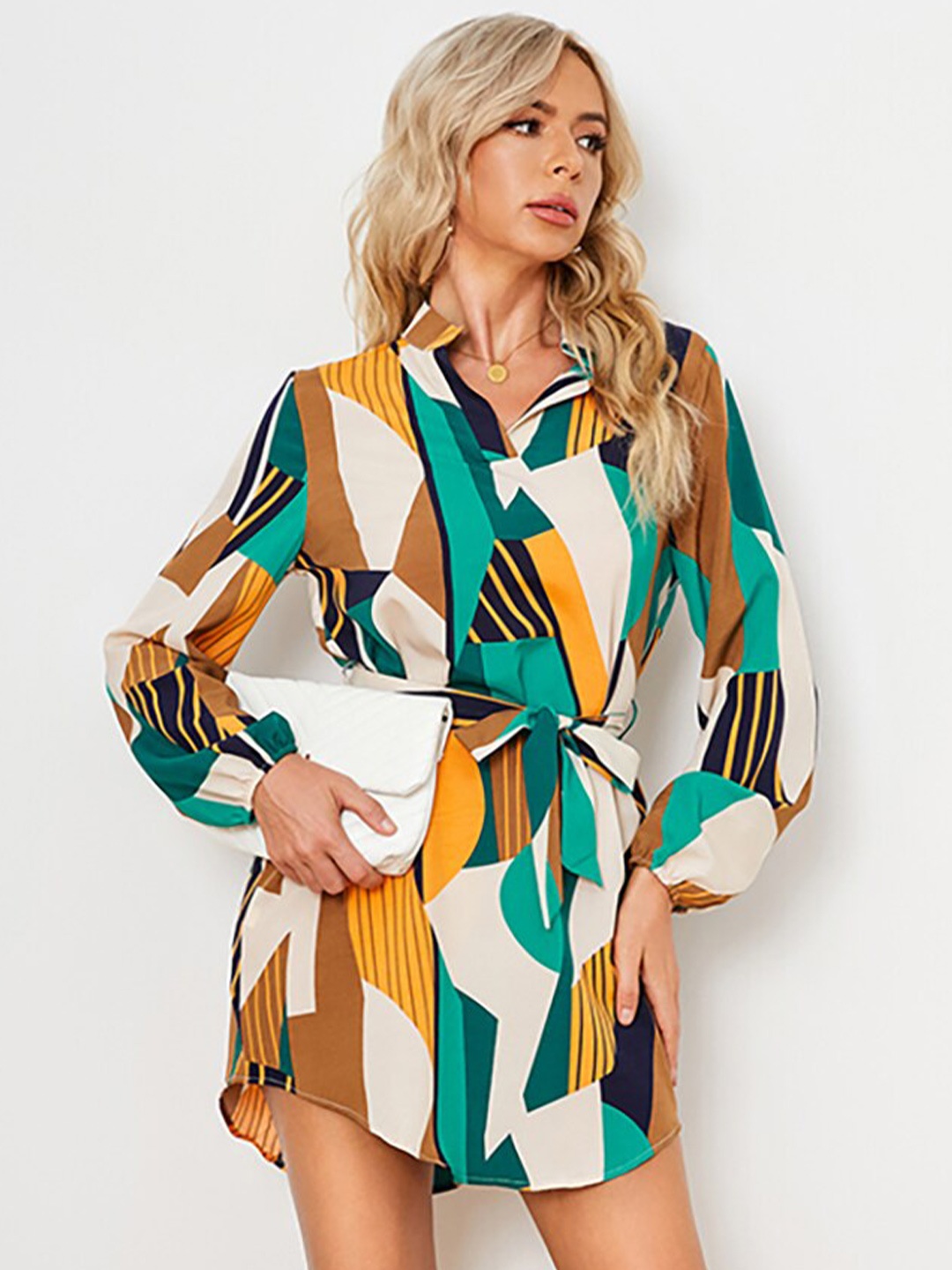 

JC Mode Print Bell Sleeve A-Line Mini Dress, Multi