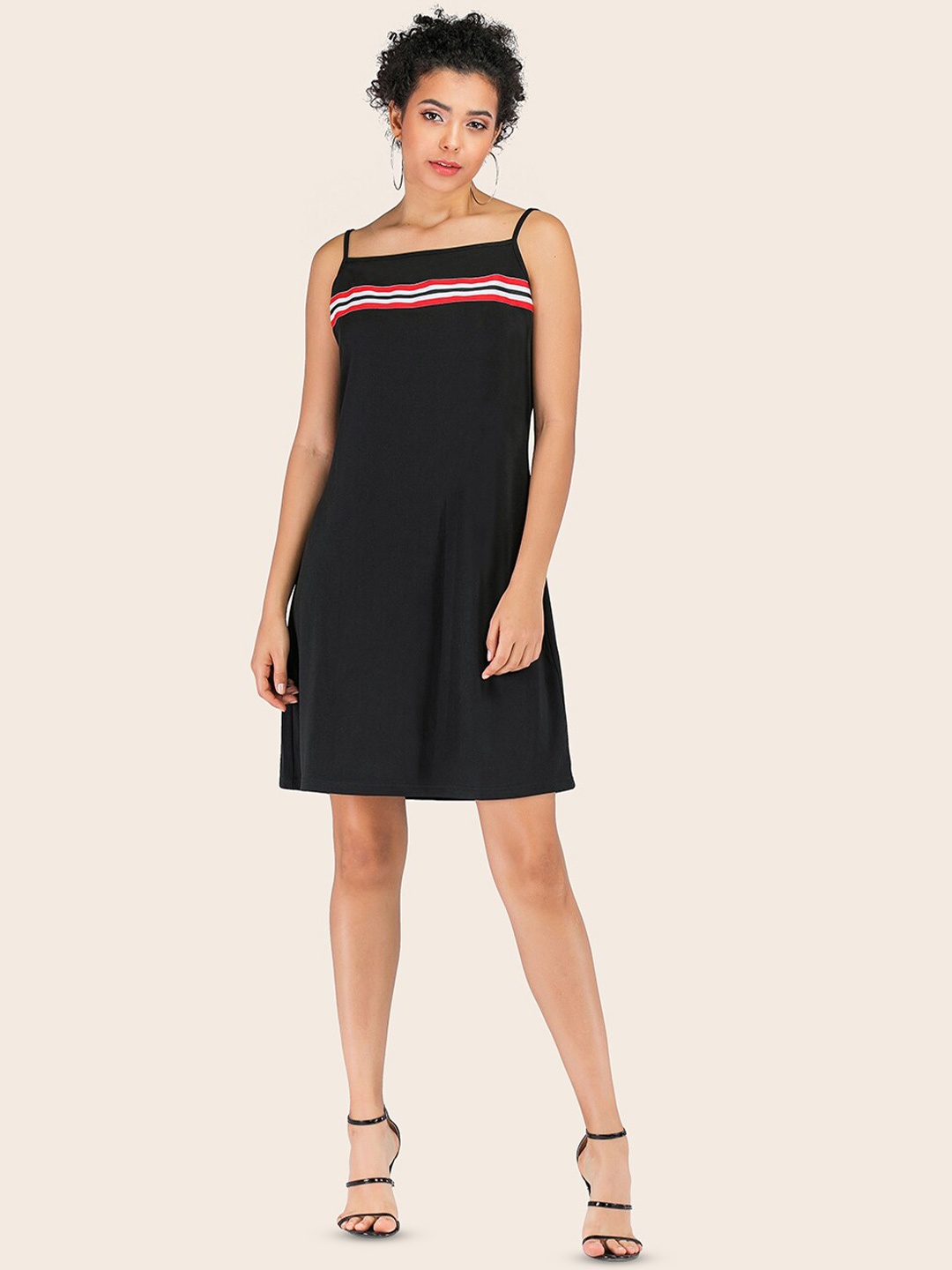 

JC Mode Striped A-Line Dress, Black