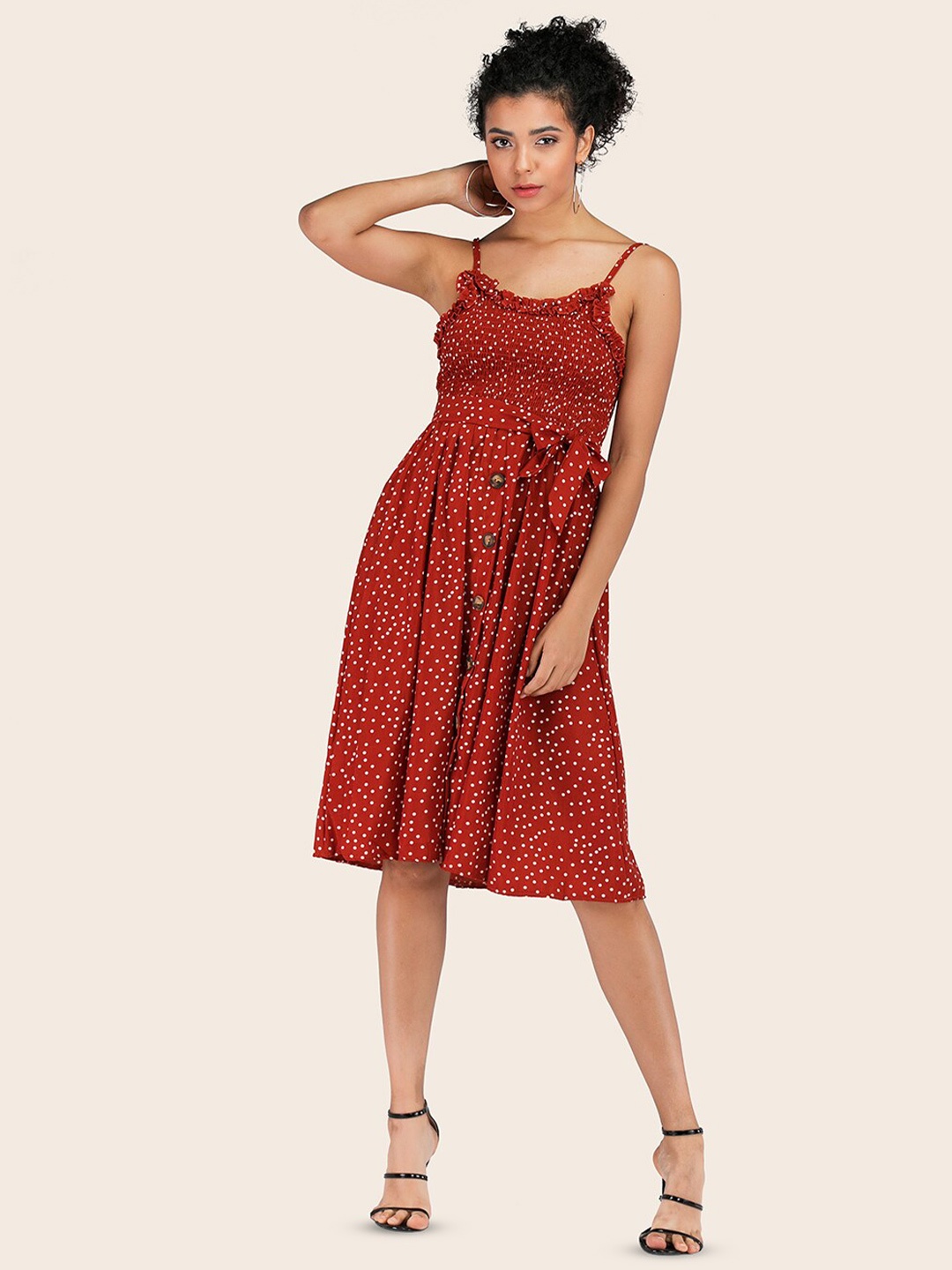 

JC Mode Polka Dot Print Fit & Flare Dress, Red