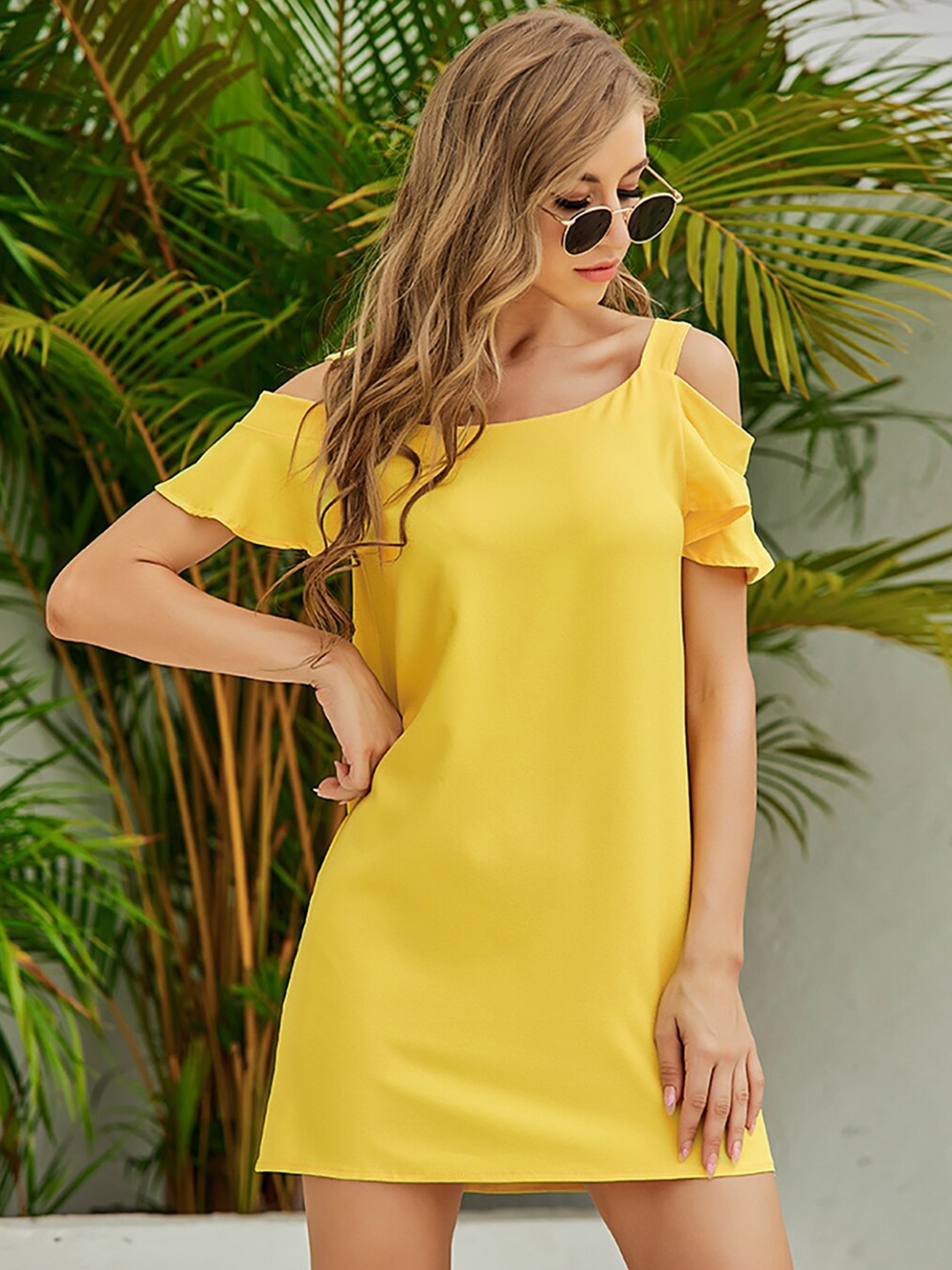 

JC Mode Cold-Shoulder A-Line Dress, Yellow