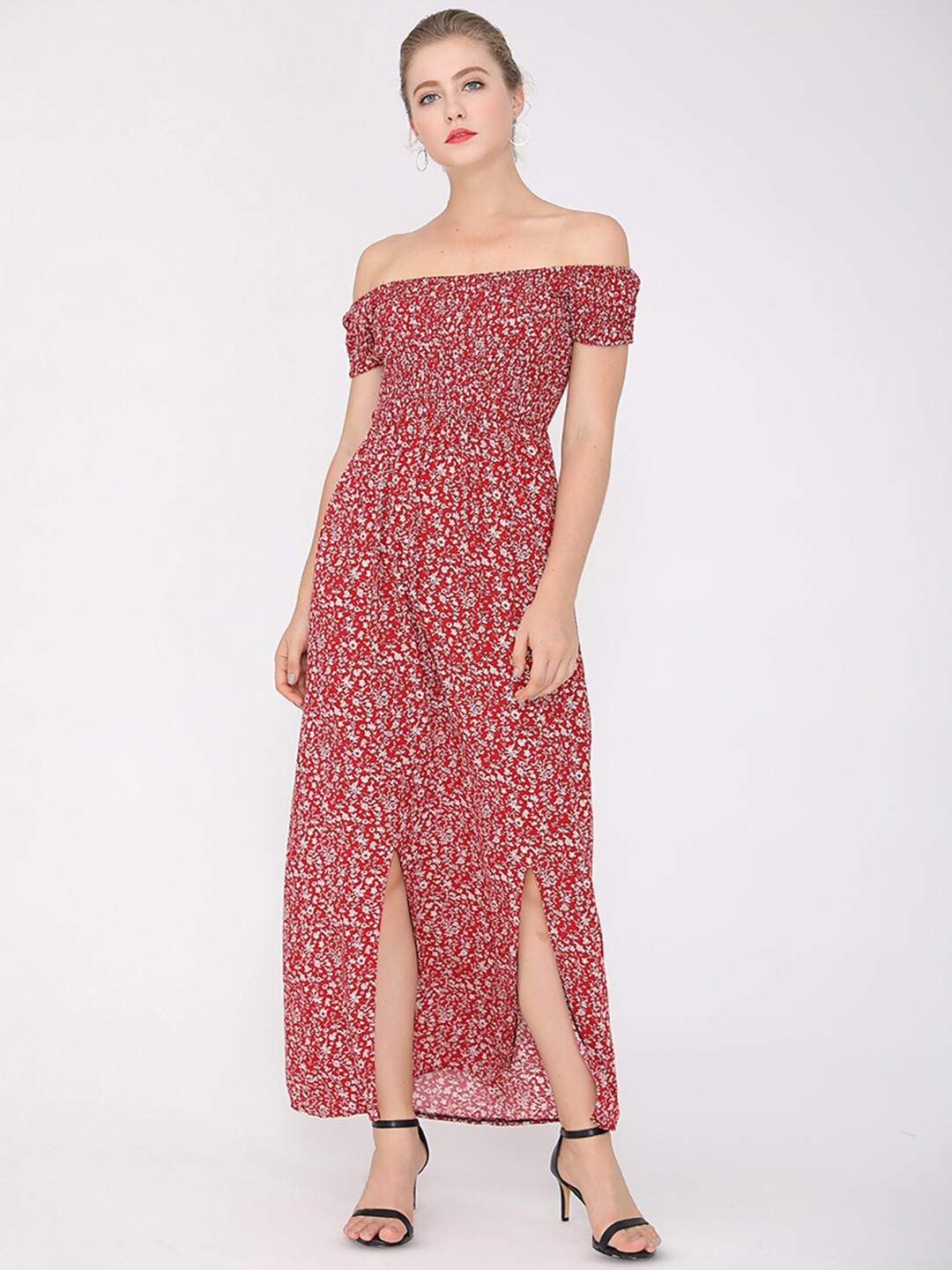 

JC Mode Floral Print Off-Shoulder Maxi Dress, Red