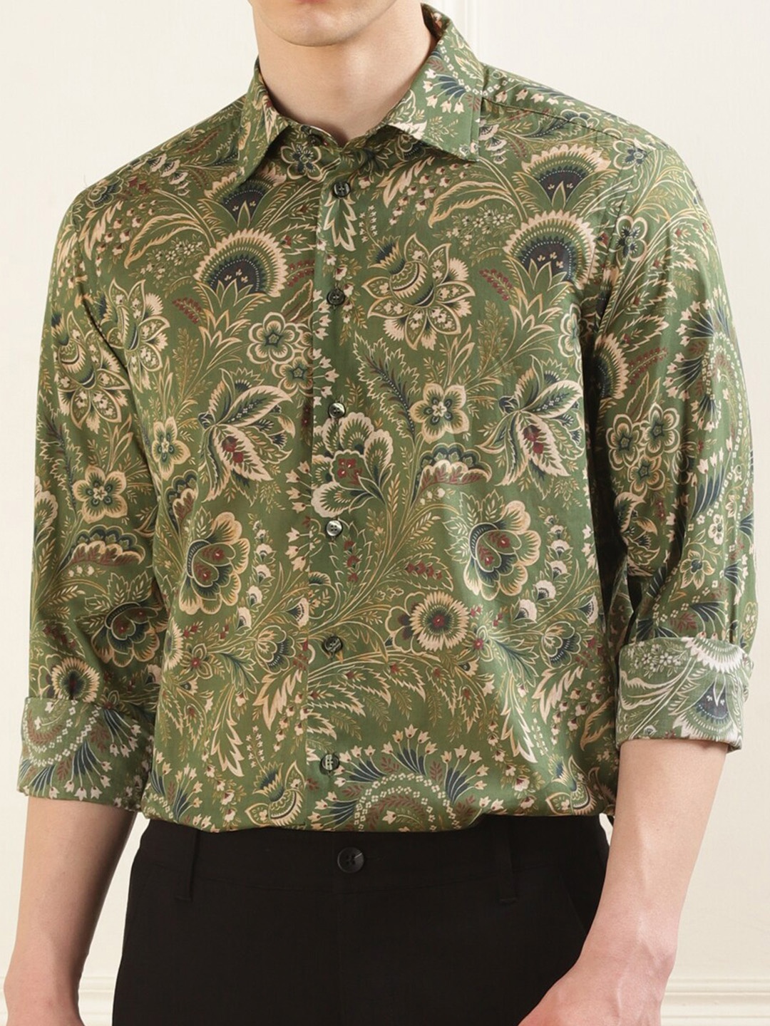 

ETRO Men Slim Fit Opaque Printed Formal Shirt, Green