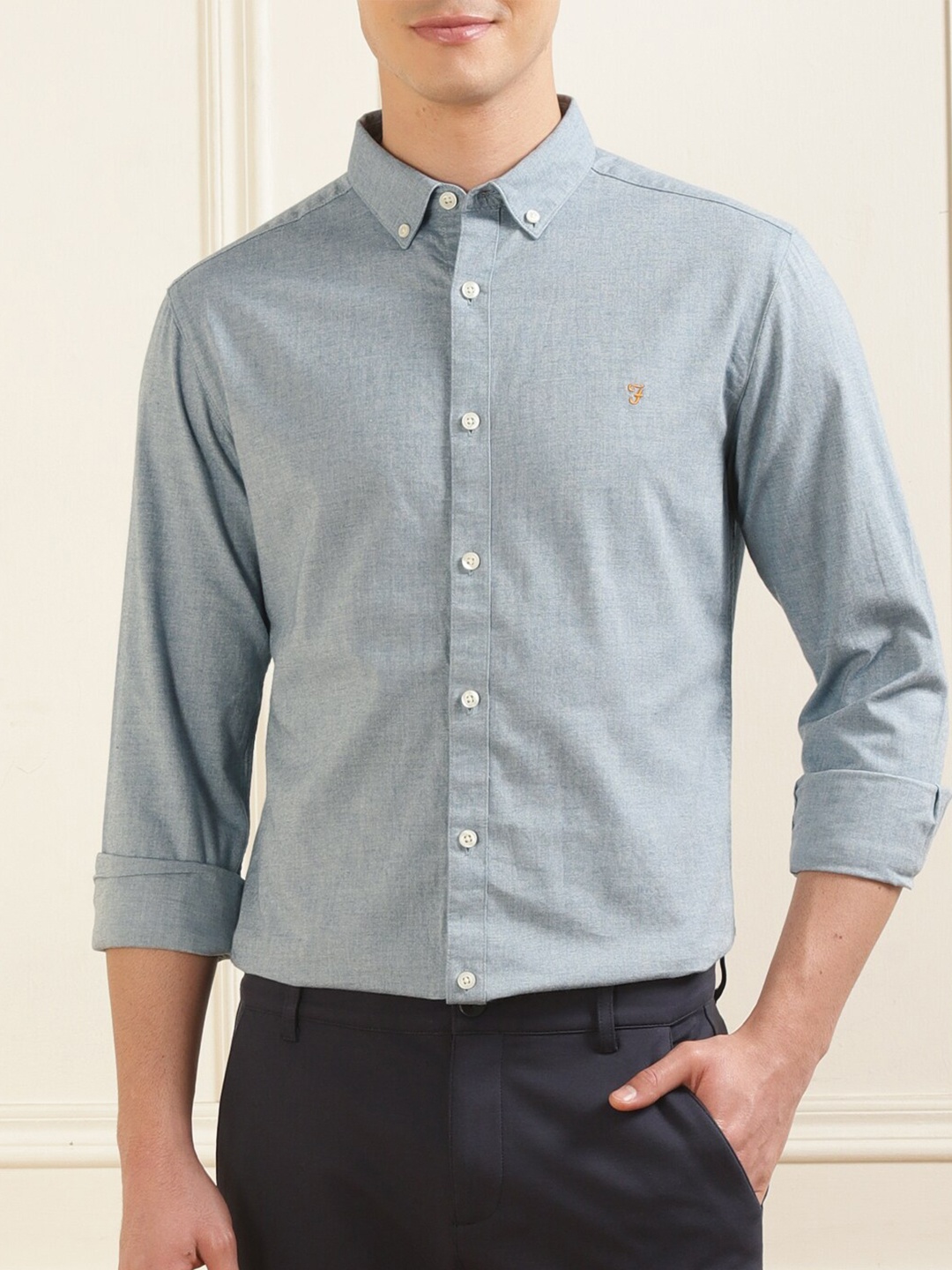 

Farah Men Slim Fit Opaque Casual Shirt, Navy blue