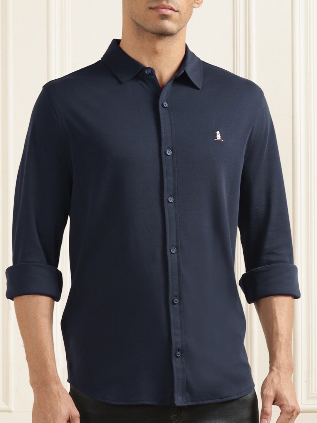 

Original Penguin Slim Fit Spread Collar Long Sleeves Cotton Casual Shirt, Blue