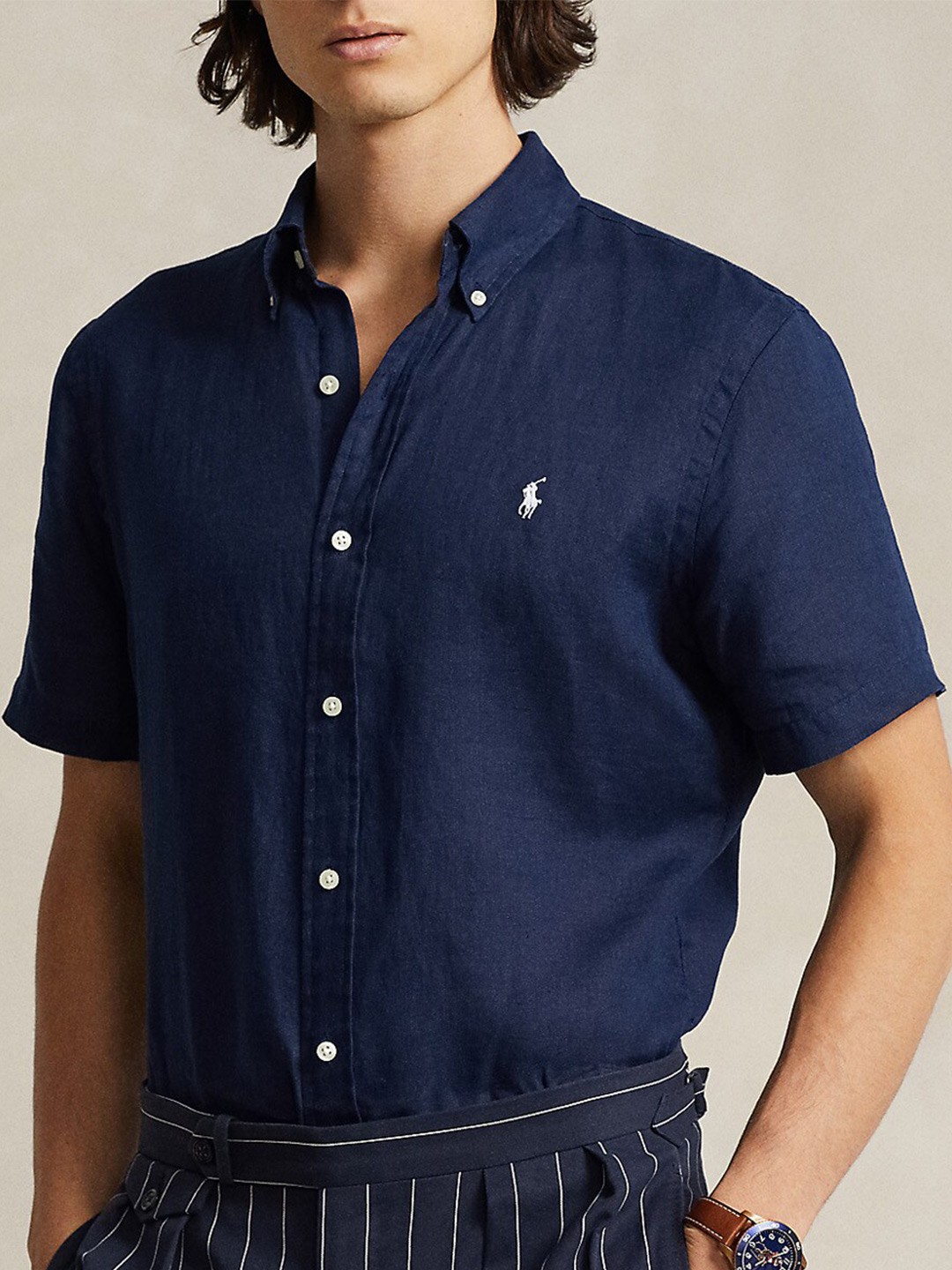 

Polo Ralph Lauren Linen Button-Down Collar Shirt, Navy blue