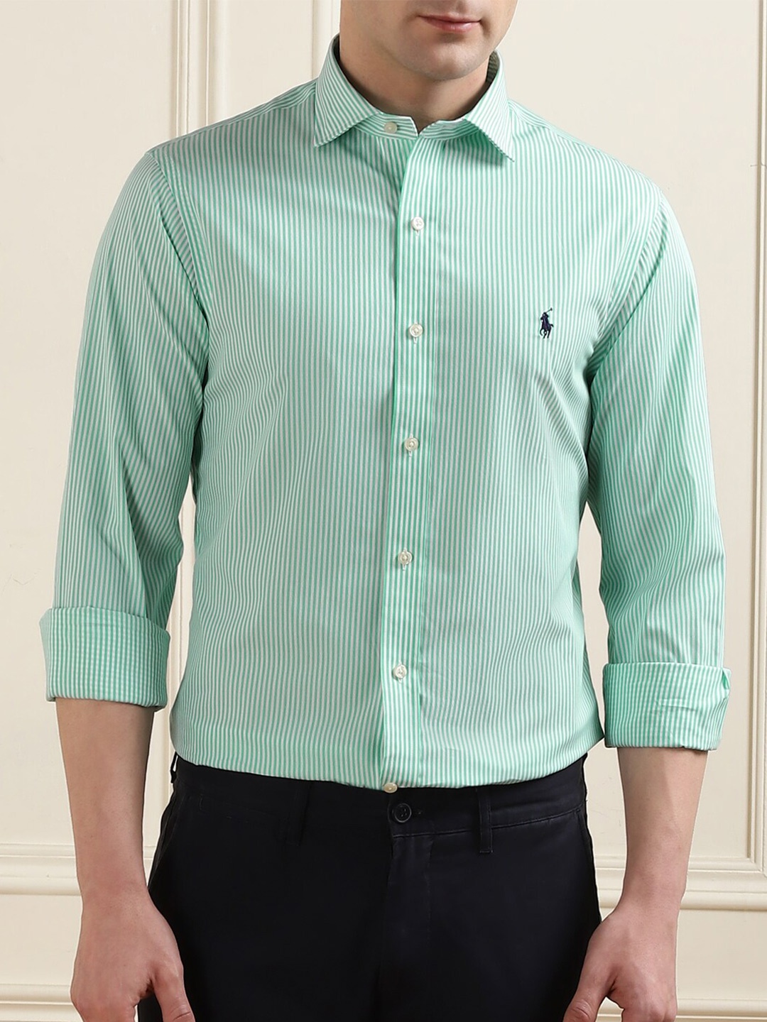 

Polo Ralph Lauren Striped Pure Cotton Slim-Fit Shirt, Green