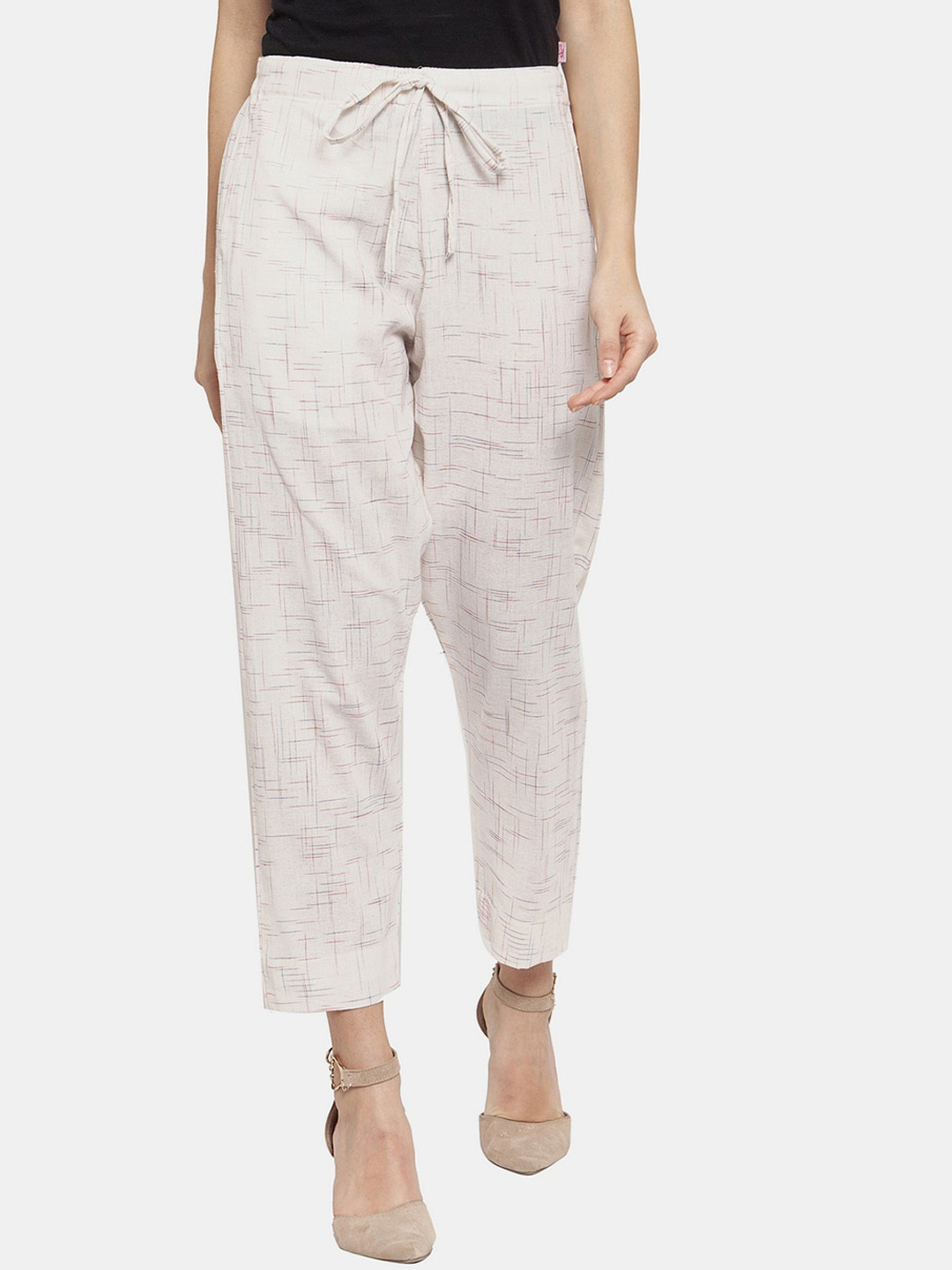 

Aarsha Women Printed Relaxed Straight Leg Trousers, White