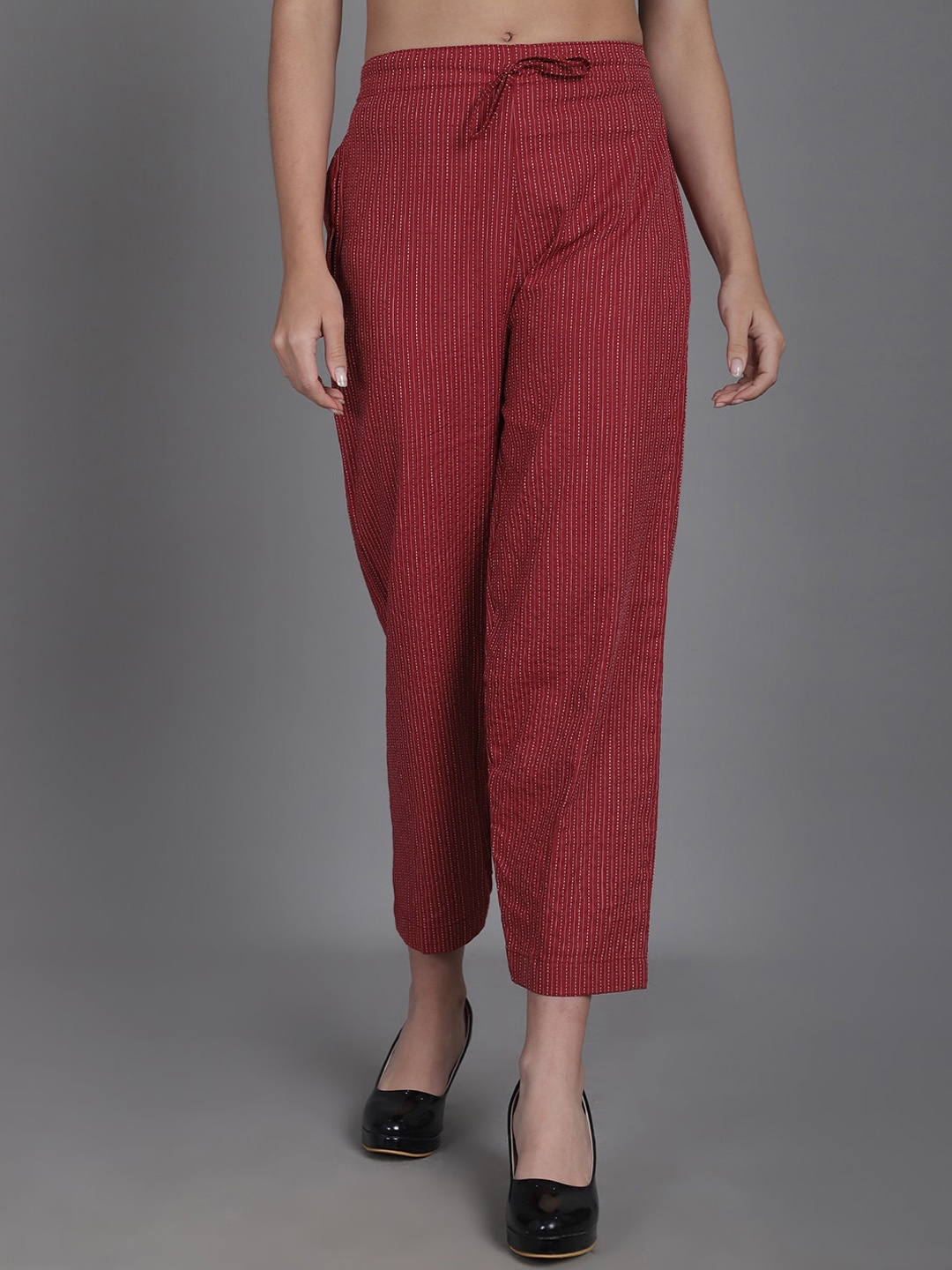 

Aarsha Women Textured Relaxed Straight Leg Trousers, Maroon
