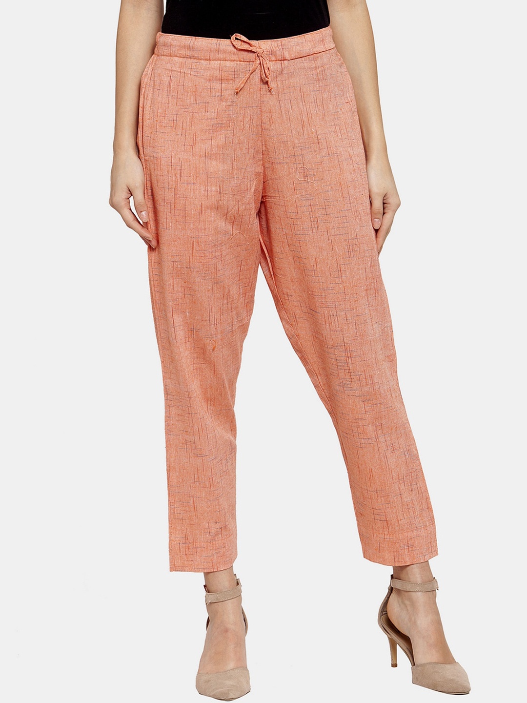 

Aarsha Women Printed Relaxed Straight Leg Trousers, Orange