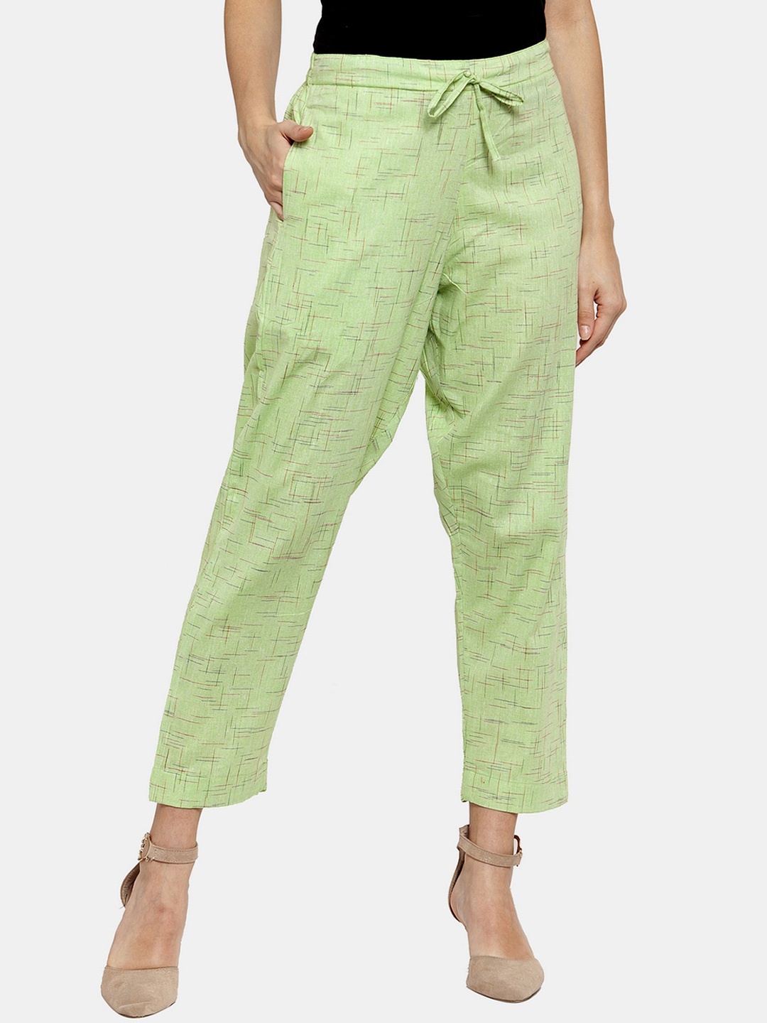 

Aarsha Women Floral Printed Relaxed Straight Leg Trousers, Green
