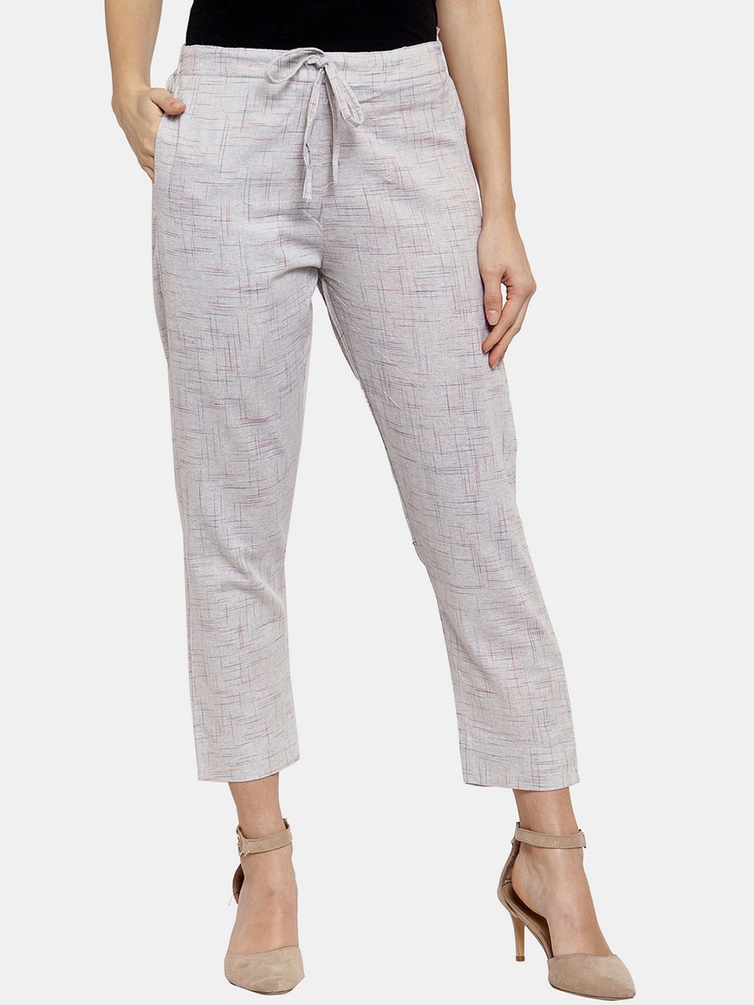 

Aarsha Women Printed Relaxed Straight Leg Trousers, Grey