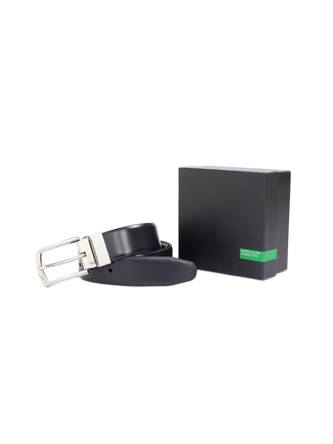 

United Colors of Benetton Men Leather Reversible Belt, Navy blue