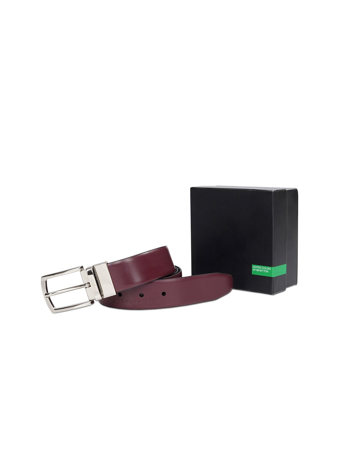 

United Colors of Benetton Men Leather Reversible Belt, Maroon