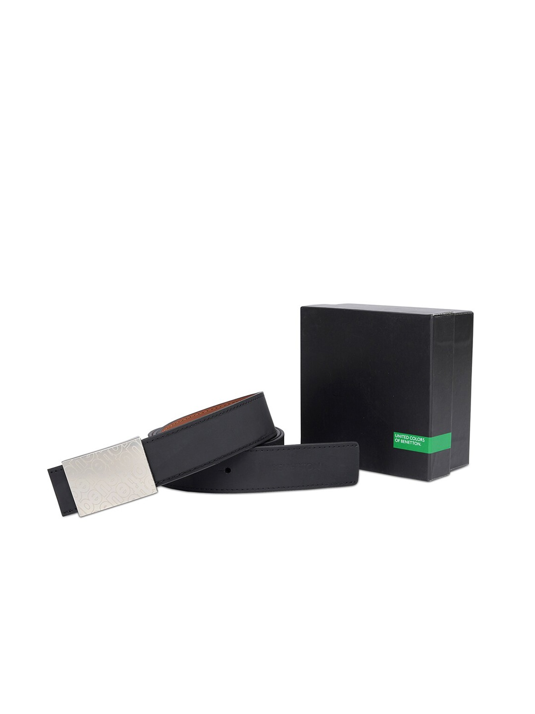 

United Colors of Benetton Men Leather Reversible Belt, Black