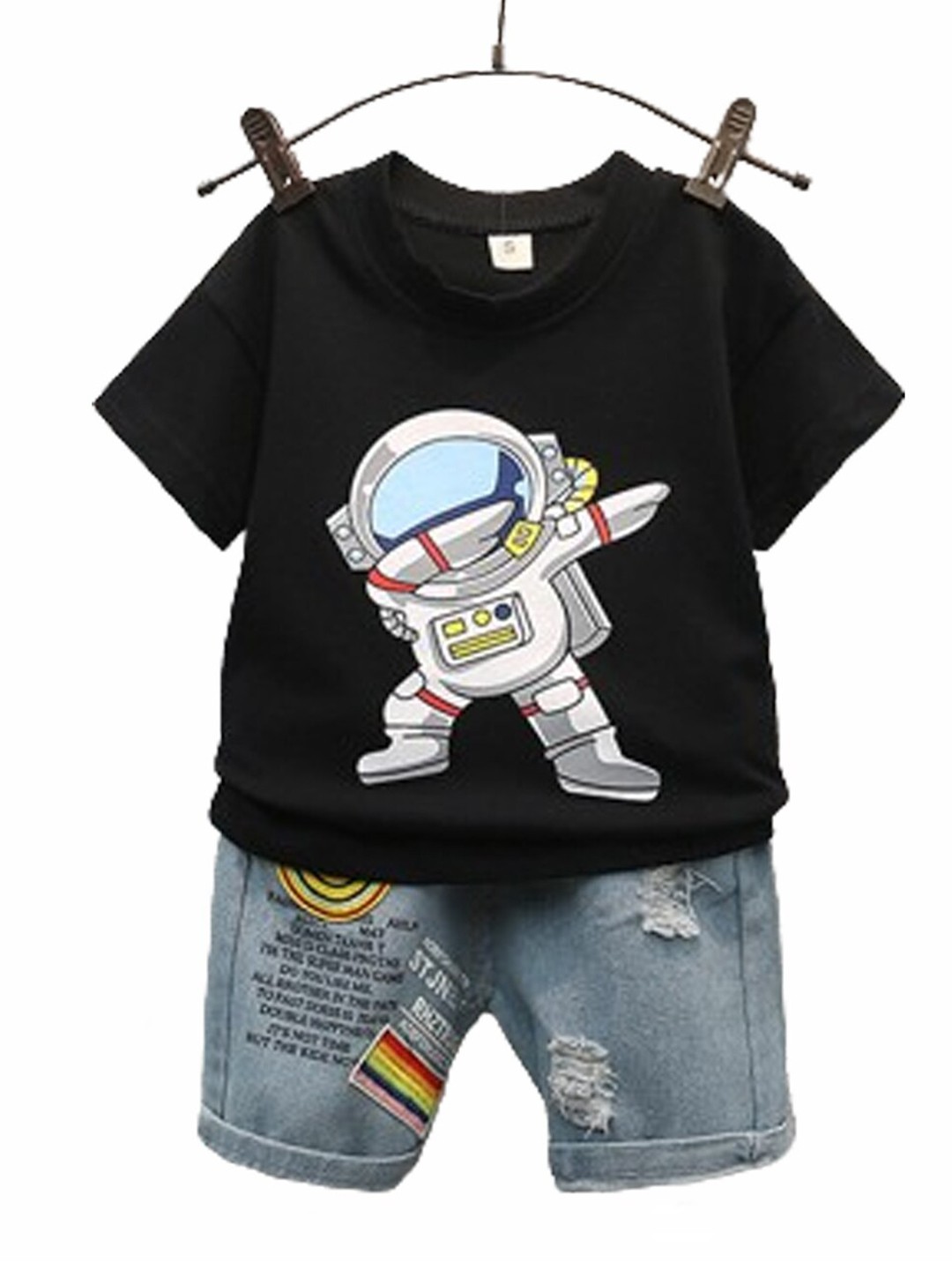 

BAESD Boys Printed T-shirt with Shorts, Black