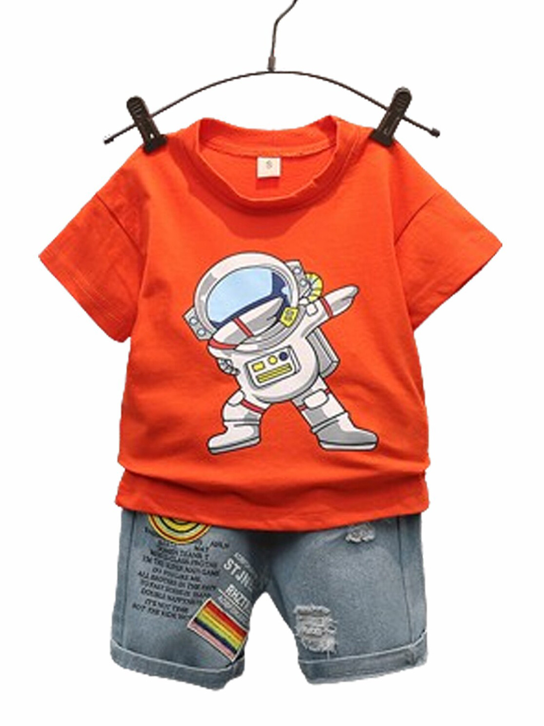 

BAESD Boys Printed T-shirt with Shorts, Orange