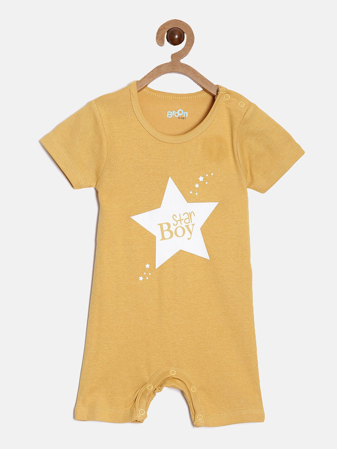 

Broon Infant Boys Printed Organic Cotton Romper, Mustard