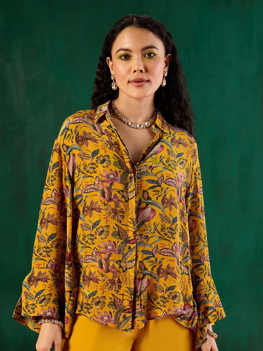 Gajra Gang Women Comfort Floral Opaque Printed Casual Shirt, Yellow