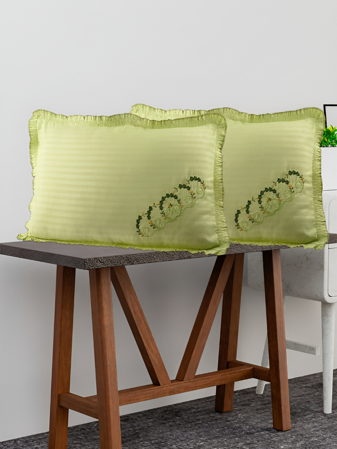 

Kuber Industries Green 6 Pieces Embroidered Pure Cotton Rectangle Pillow Covers