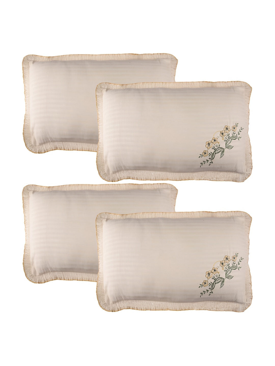 

Kuber Industries Beige & Green 4 Pieces Embroidered Pure Cotton Rectangle Pillow Covers