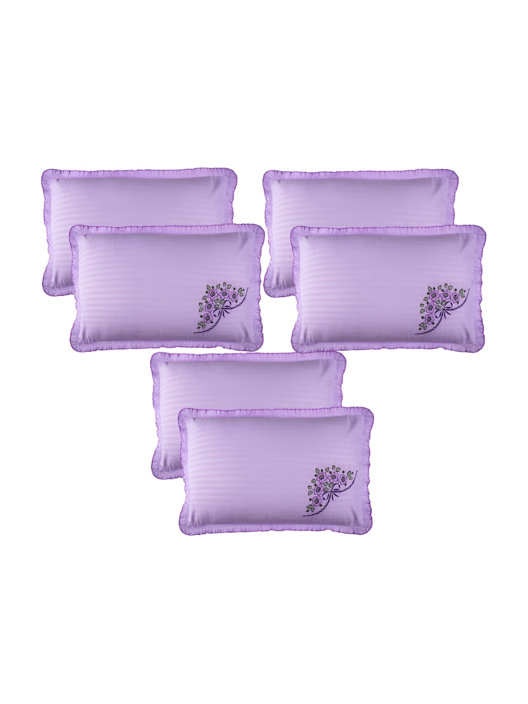 

Kuber Industries Purple & Green 6 Pieces Embroidered Pure Cotton Rectangle Pillow Covers