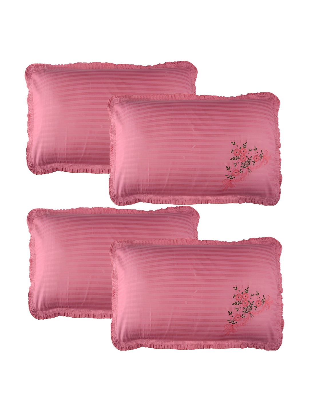 

Kuber Industries Pink & Green 4 Pieces Embroidered Pure Cotton Rectangle Pillow Covers