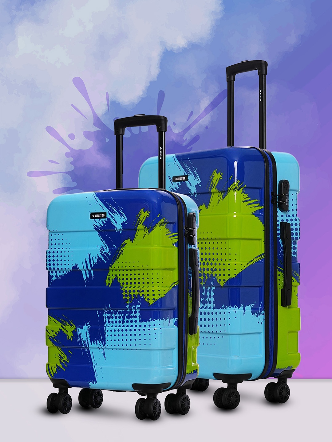 

Nasher Miles Jet Set Go Real Set of 2 Printed Hard-Sided Blue Trolley Suitcases