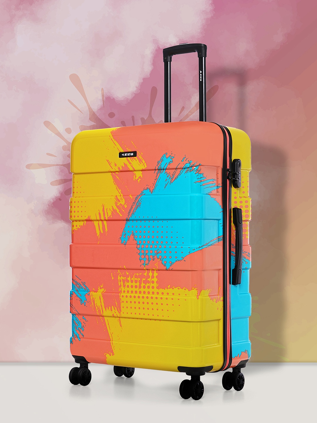 

Nasher Miles Jet Set Go Real Printed Hard-Sided Trolley Suitcases 65cm, Peach