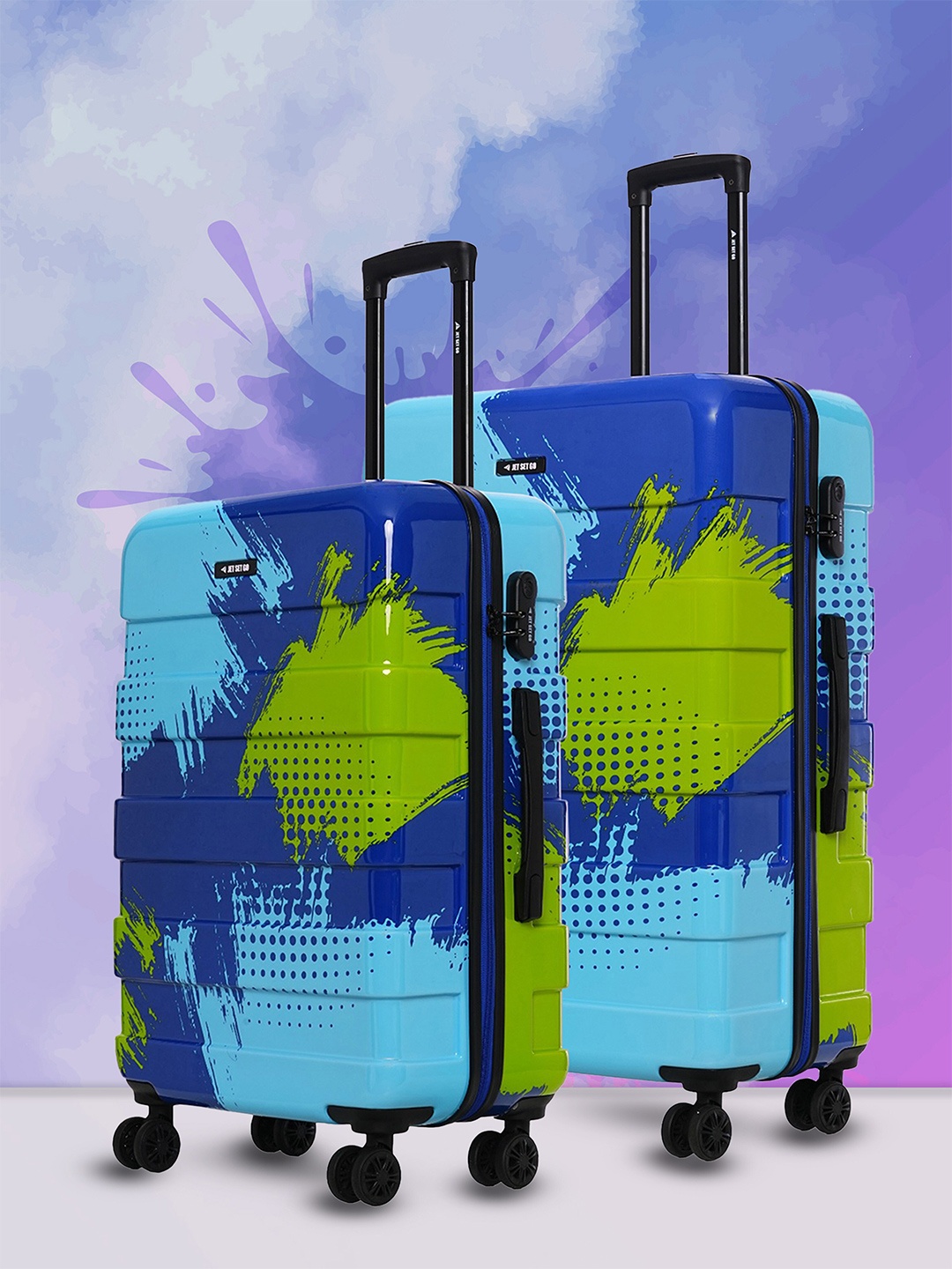 

Nasher Miles Jet Set Go Real Set Of 2 Printed Hard-Sided Trolley Bags, Blue