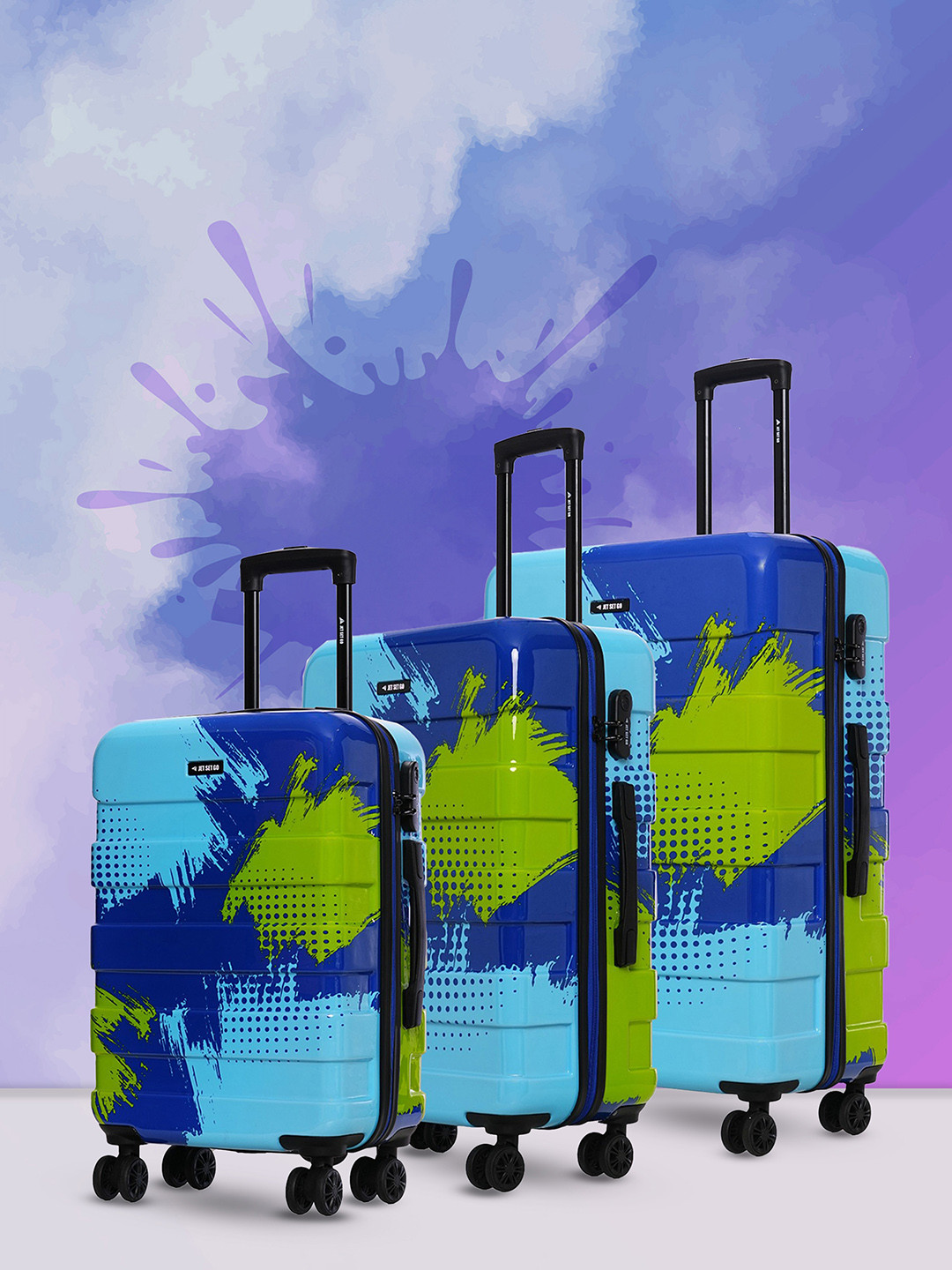 

Nasher Miles Real Set of 3 Printed Hard-Sided Trolley Bag, Blue