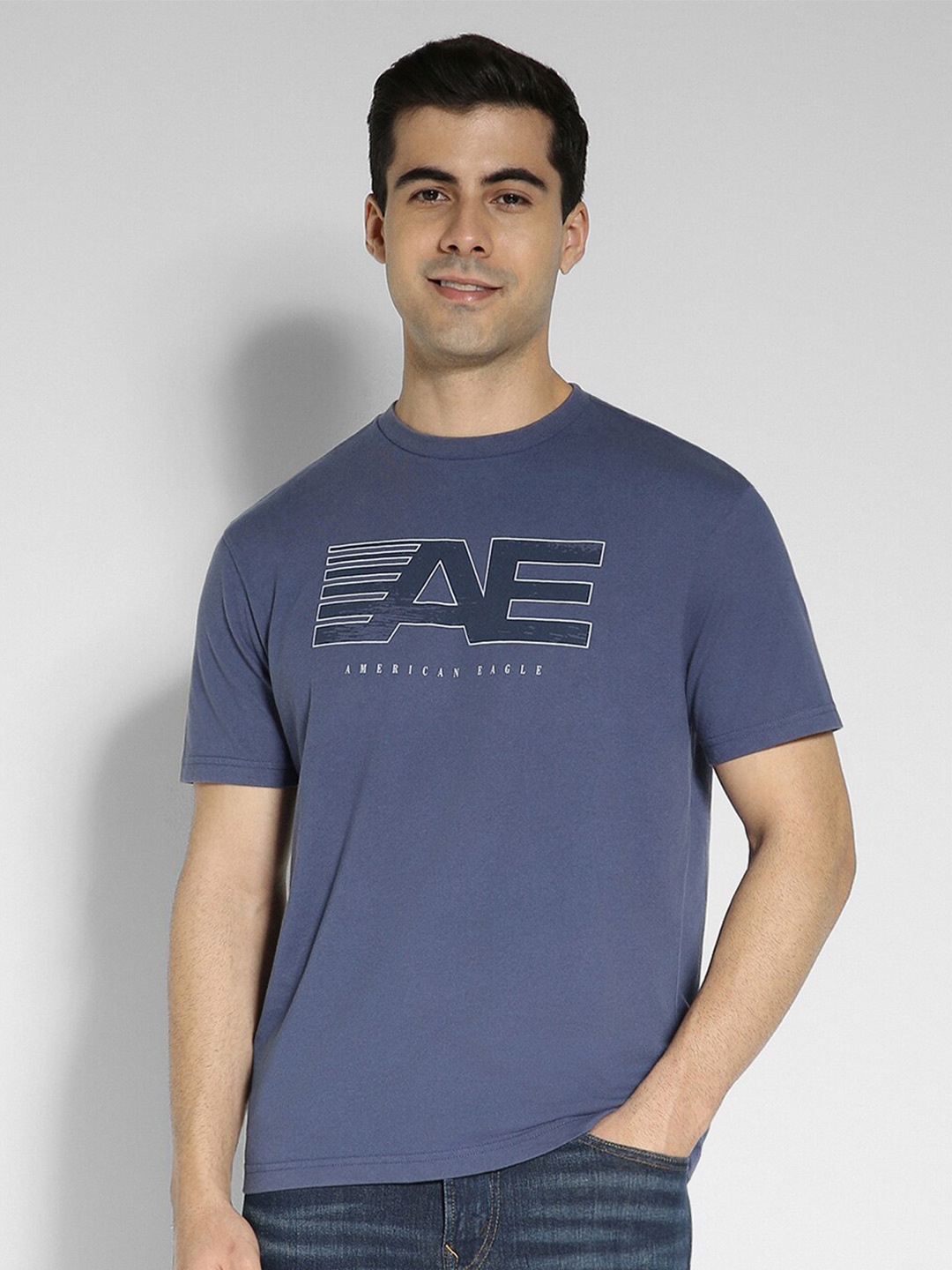 AMERICAN EAGLE OUTFITTERS Men Typography Printed Applique T-shirt, Blue