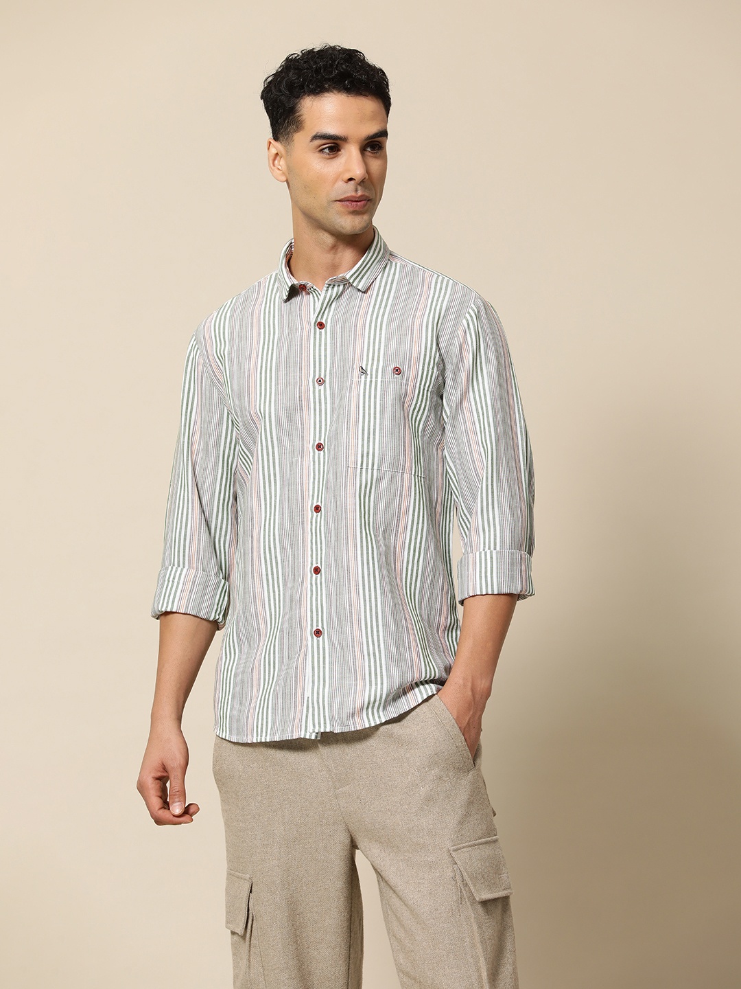 

Mr Bowerbird Men Premium Tailored Fit Linen Cotton Striped Shirt, Multi