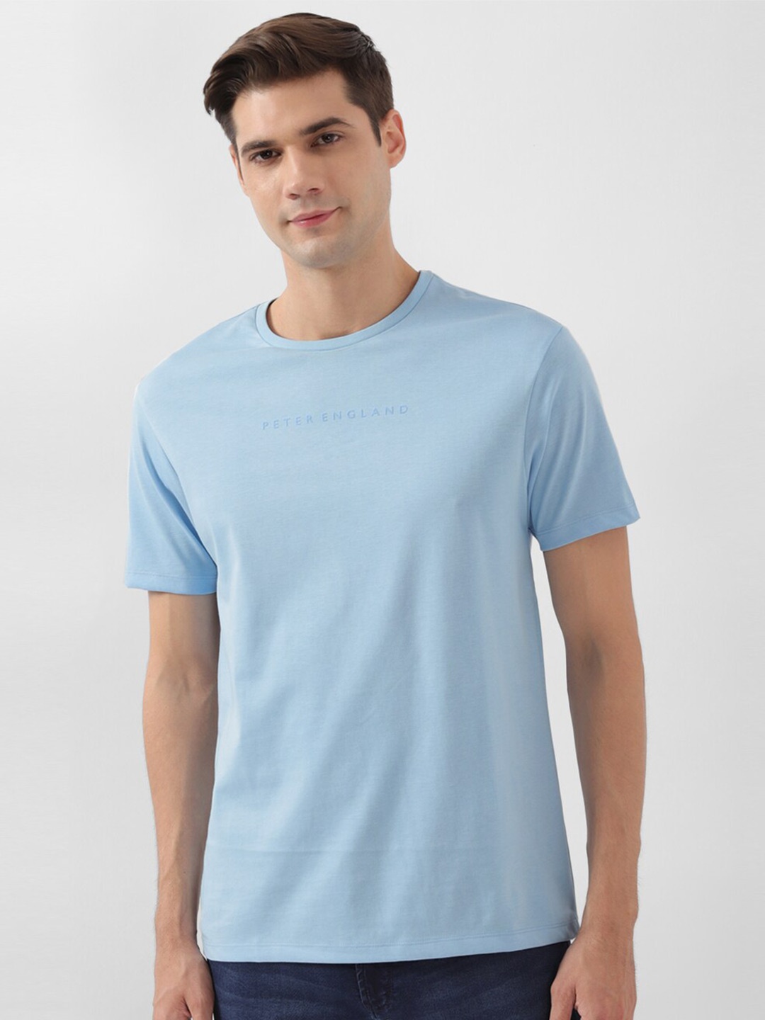 

Peter England Men Typography Raw Edge T-shirt, Blue