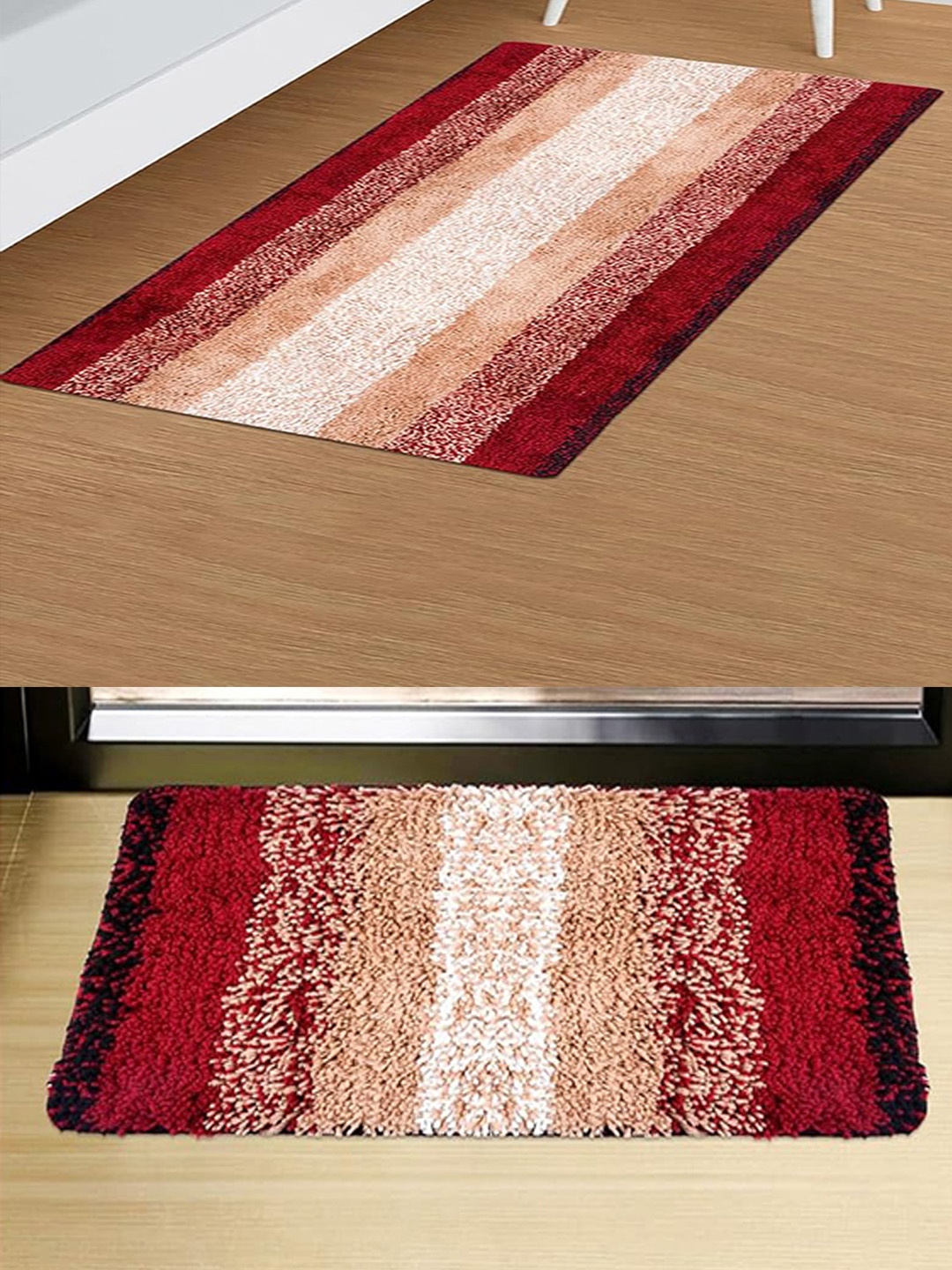 

Kuber Industries Cream-Colored Striped Anti-Slip Runner & Doormats