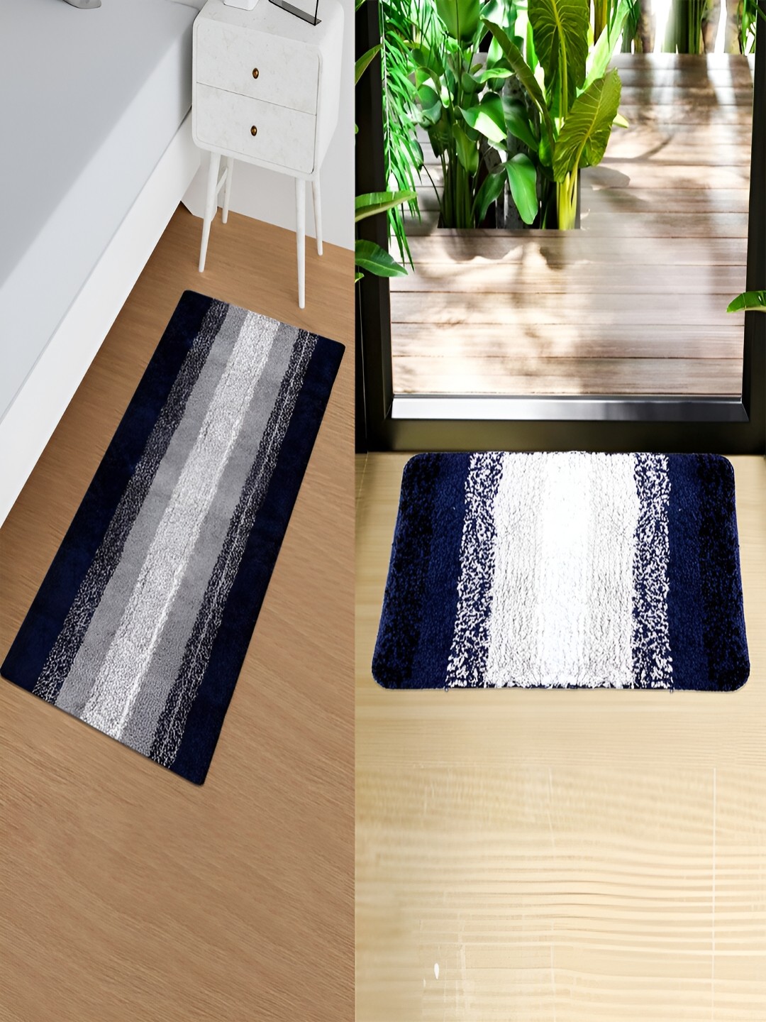 

Kuber Industries 2Pcs Navyblue & Grey Self-Design Runner & Door Mat