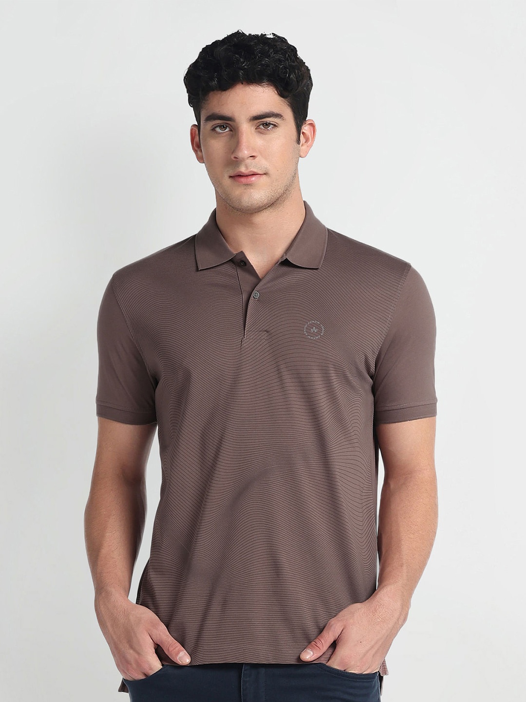 

Arrow New York Men Polo Collar T-shirt, Brown