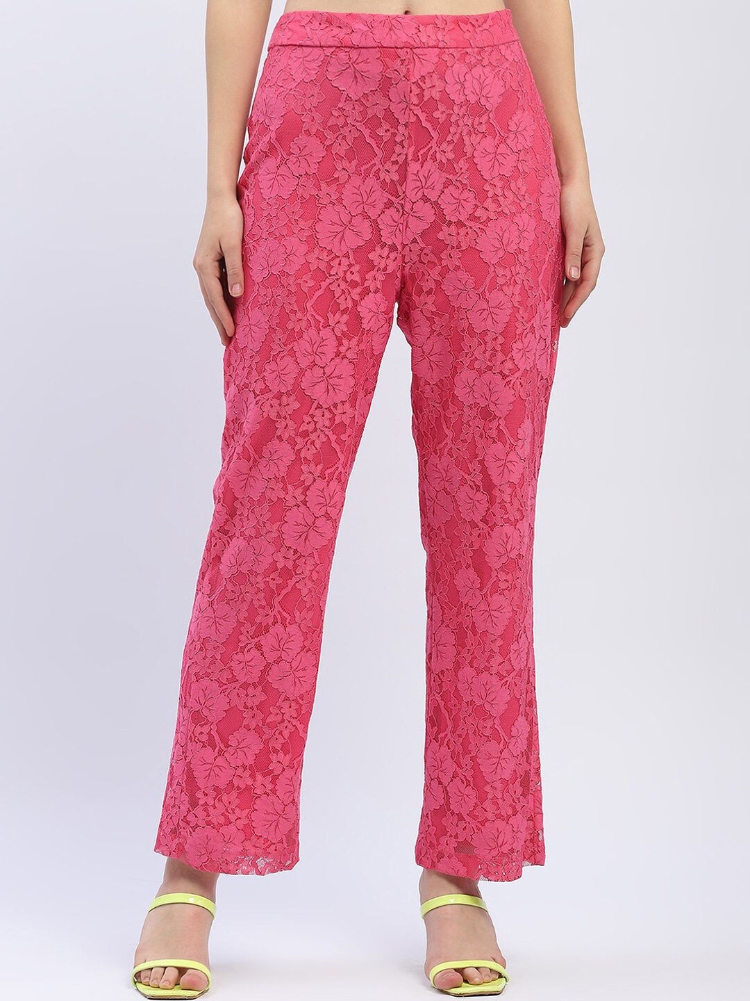 

Madame Women Floral Printed Trousers, Pink