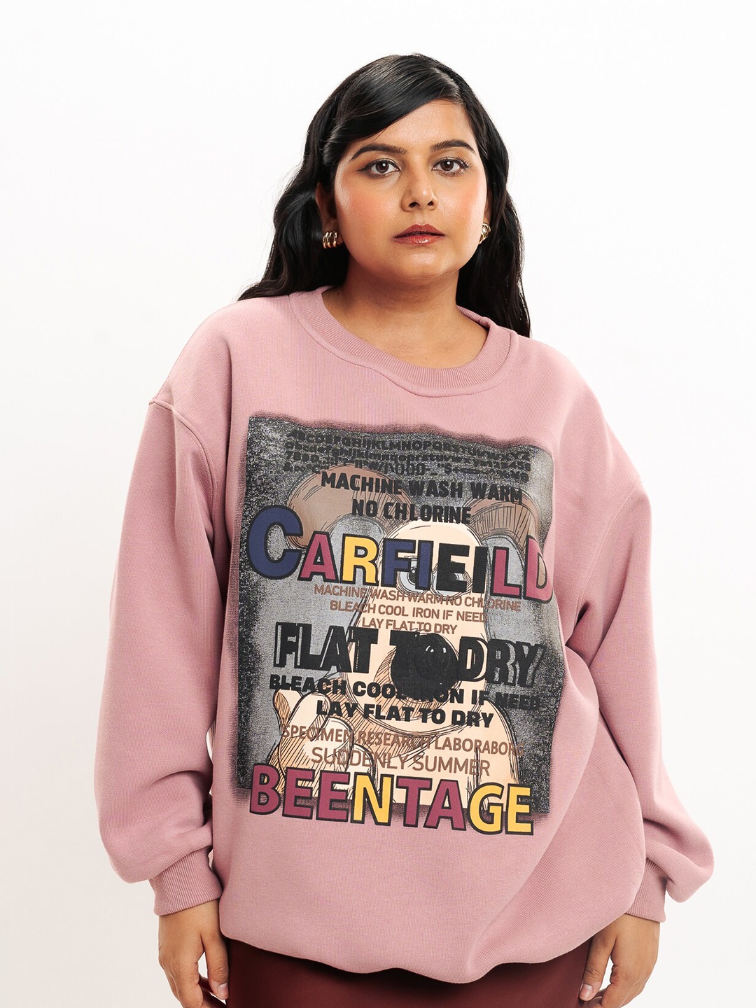 

FREAKINS Pink Carfieild Printed Round Neck Long Sleeves Cotton Pullover Sweatshirt