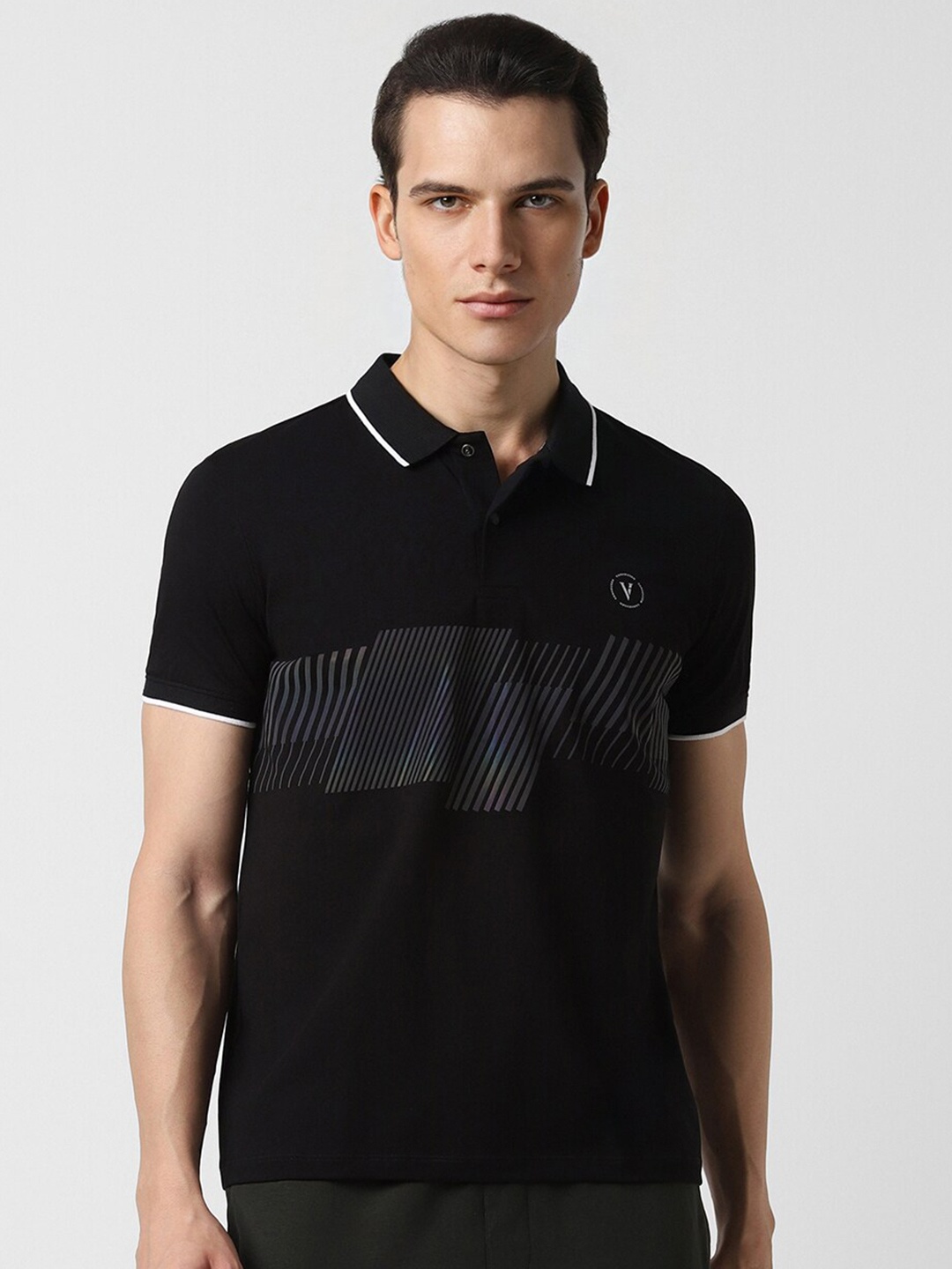 

Van Heusen Flex Men Printed Polo Collar Pockets T-shirt, Black