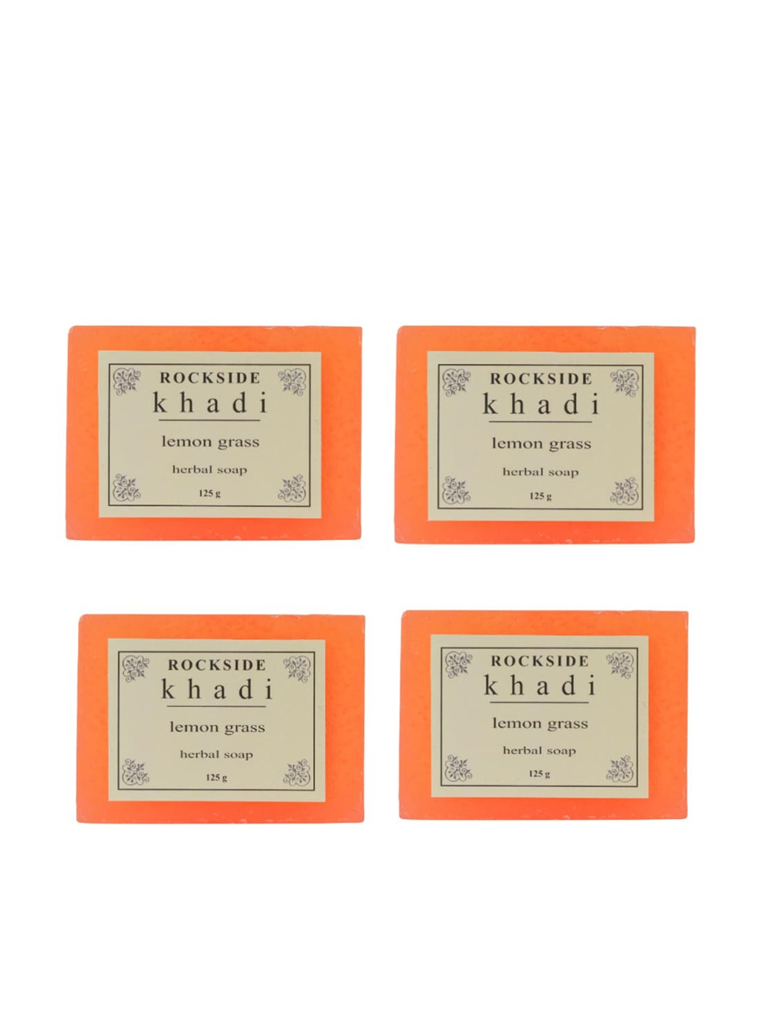 

ROCKSIDE KHADI Set Of 4 Lemon Grass Herbal Soap - 125g Each, Yellow