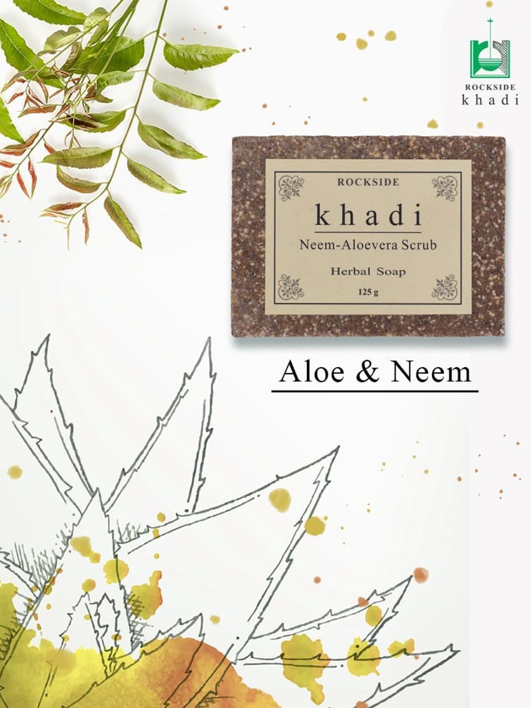 

ROCKSIDE KHADI Set Of 4 Neem Aloevera Scrub Herbal Soap - 125g Each, Green