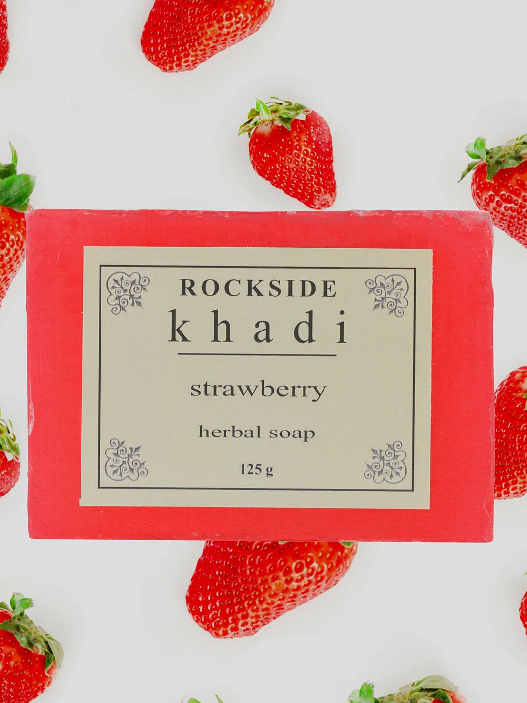 

ROCKSIDE KHADI Set Of 4 Strawberry Herbal Soap - 125g Each, Red