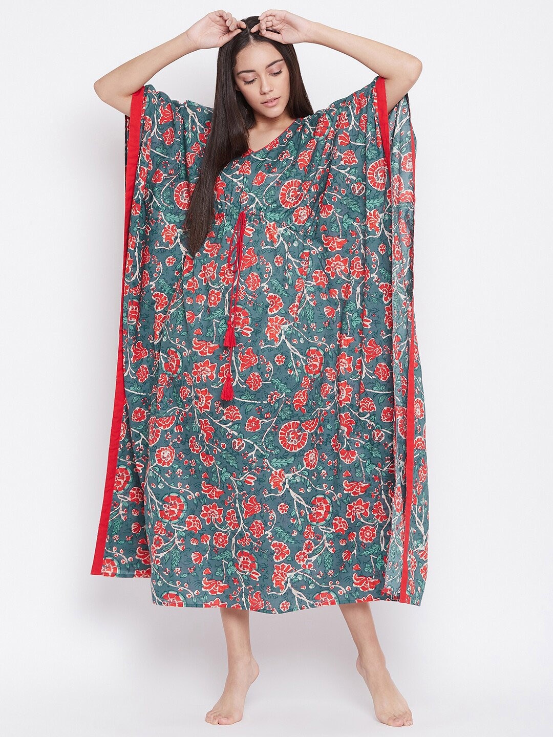 

The Kaftan Company Printed Maxi Nightdress, Blue
