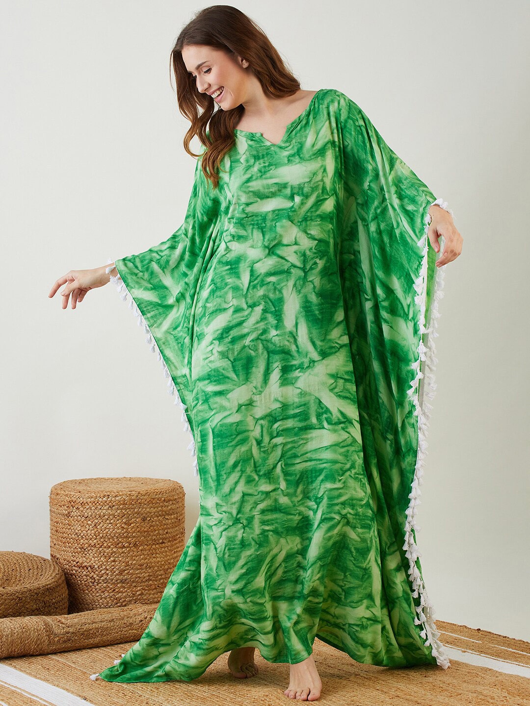 

The Kaftan Company Printed Maxi Nightdress, Green