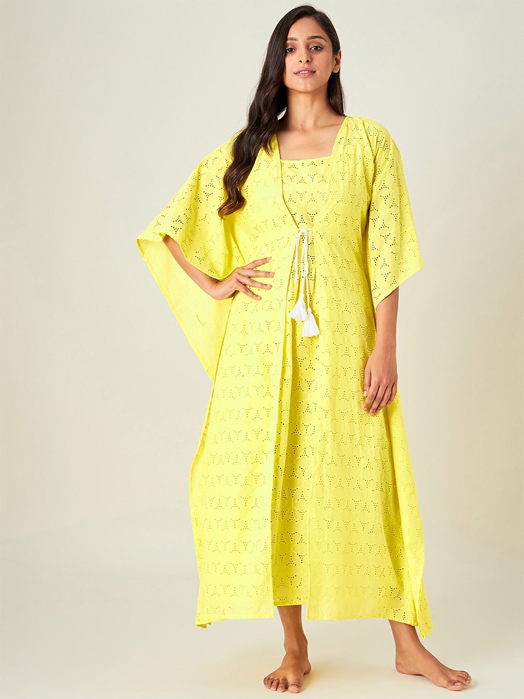 

The Kaftan Company Maxi Nightdress, Yellow
