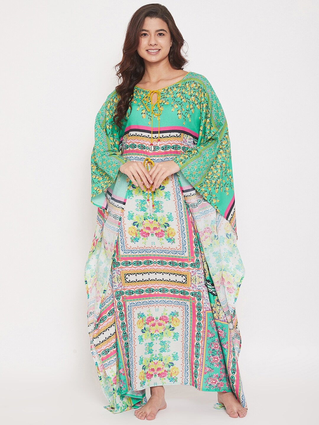 

The Kaftan Company Printed Maxi Nightdress, Green