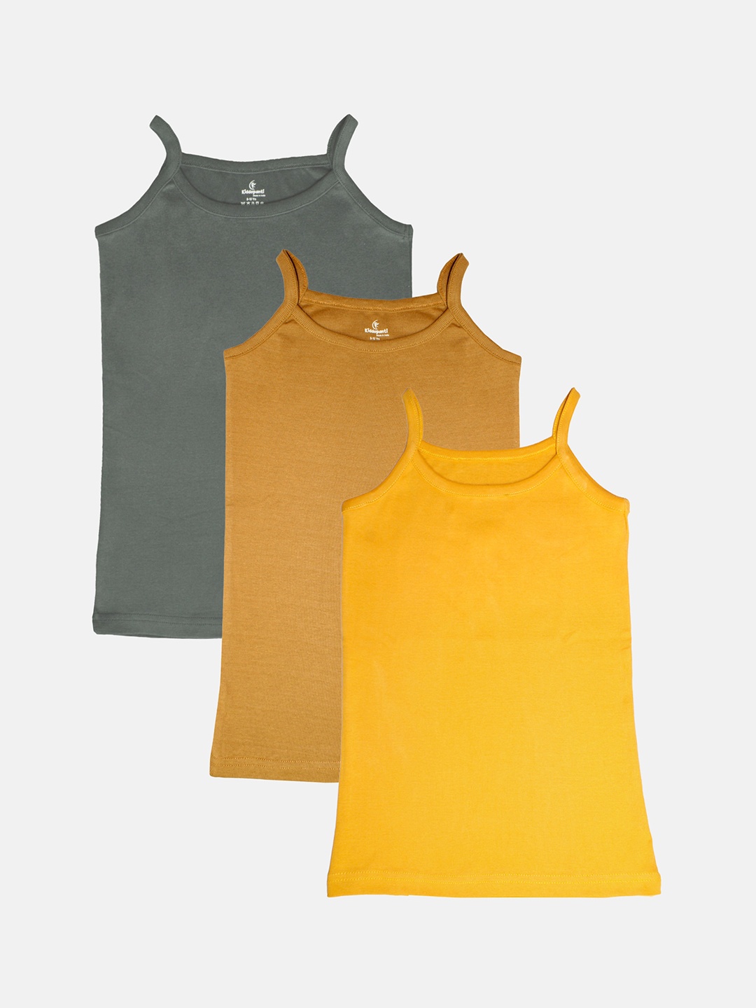 

KiddoPanti Girls Pack of 3 Pure Cotton Sleeveless Camisoles, Yellow