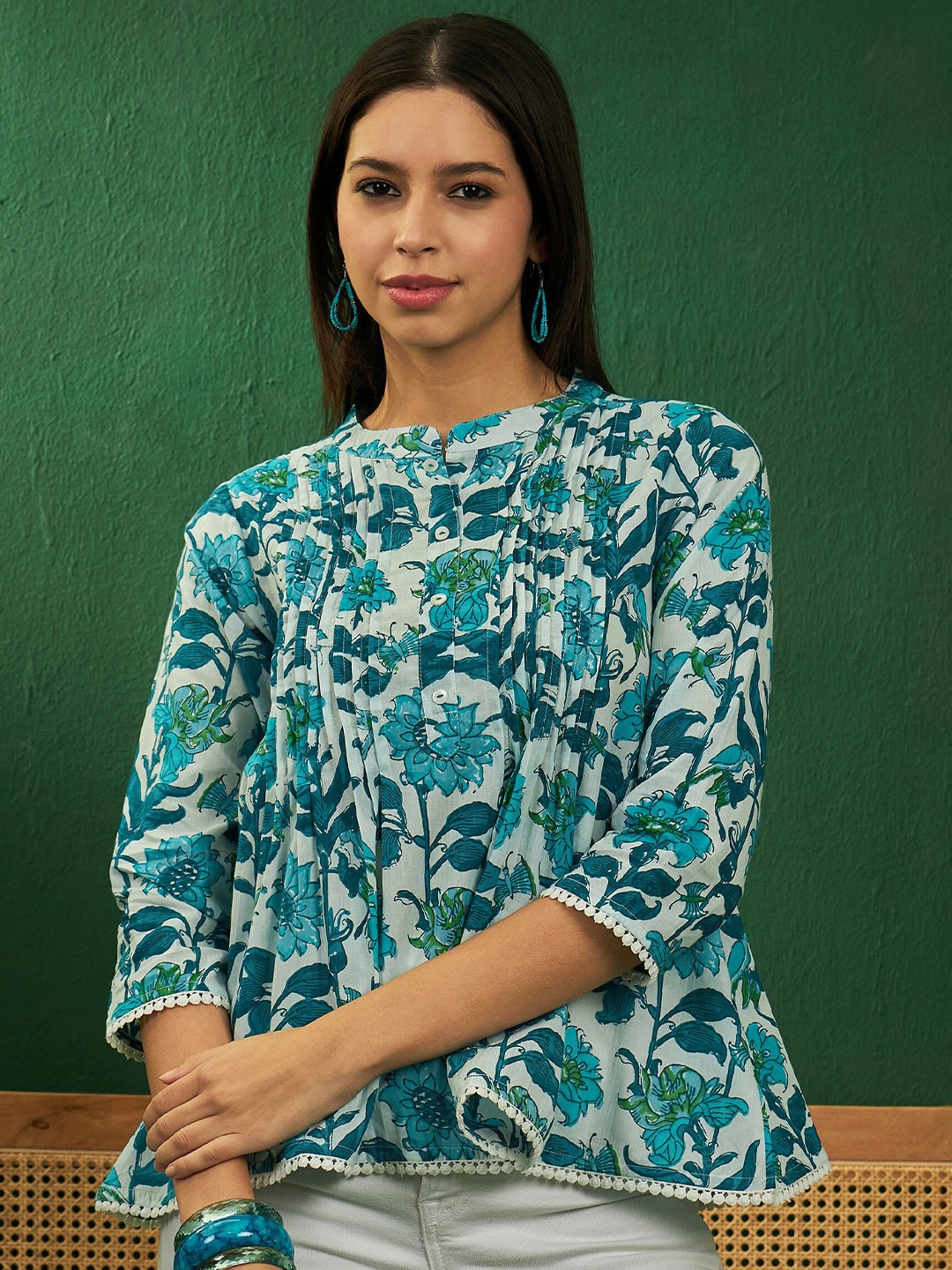 

InWeave Tropical Print Cotton Top, White