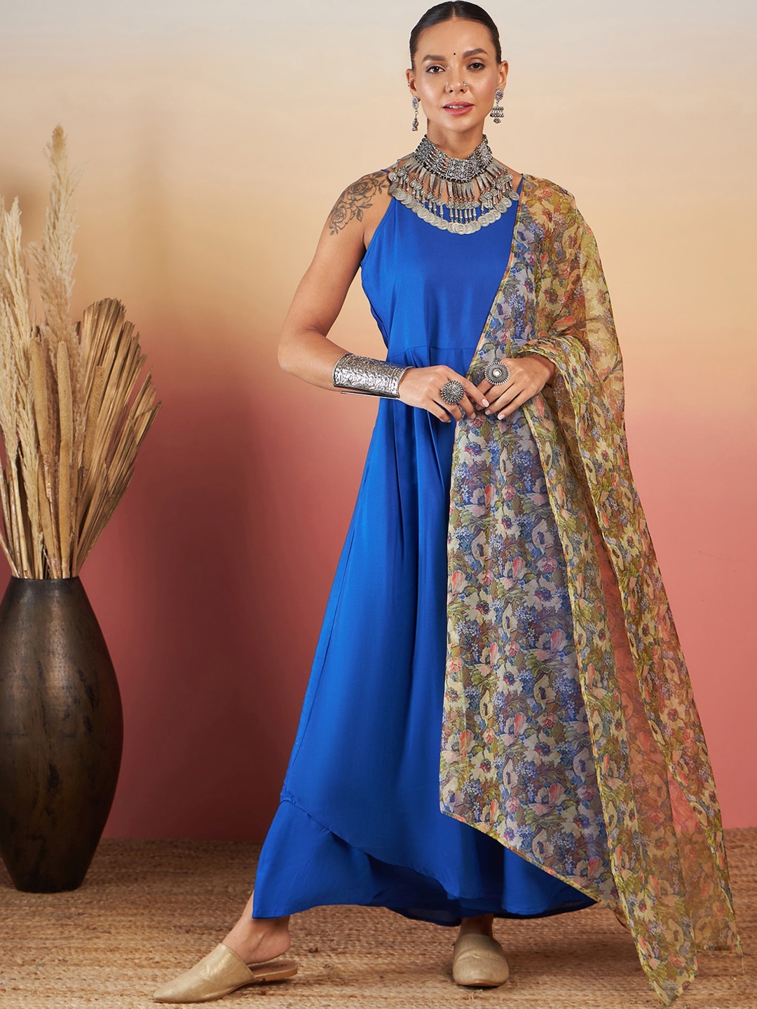 

InWeave Women Empire Kurta with Palazzos & With Dupatta, Blue