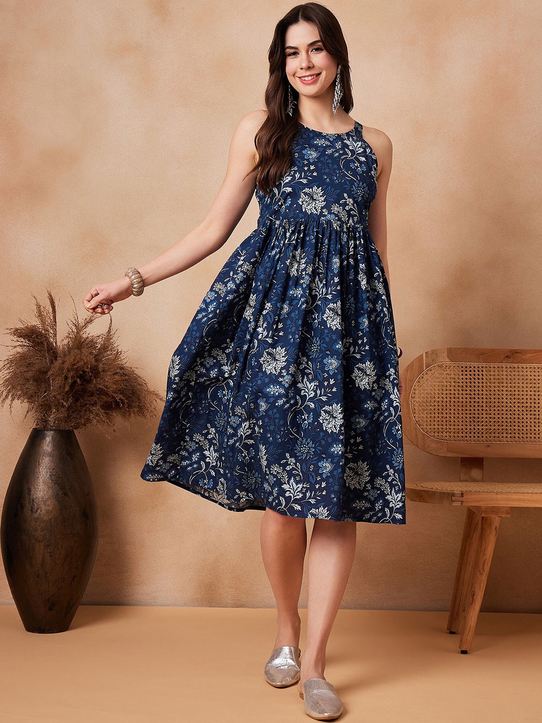 

InWeave Floral Print Fit & Flare Dress, Blue